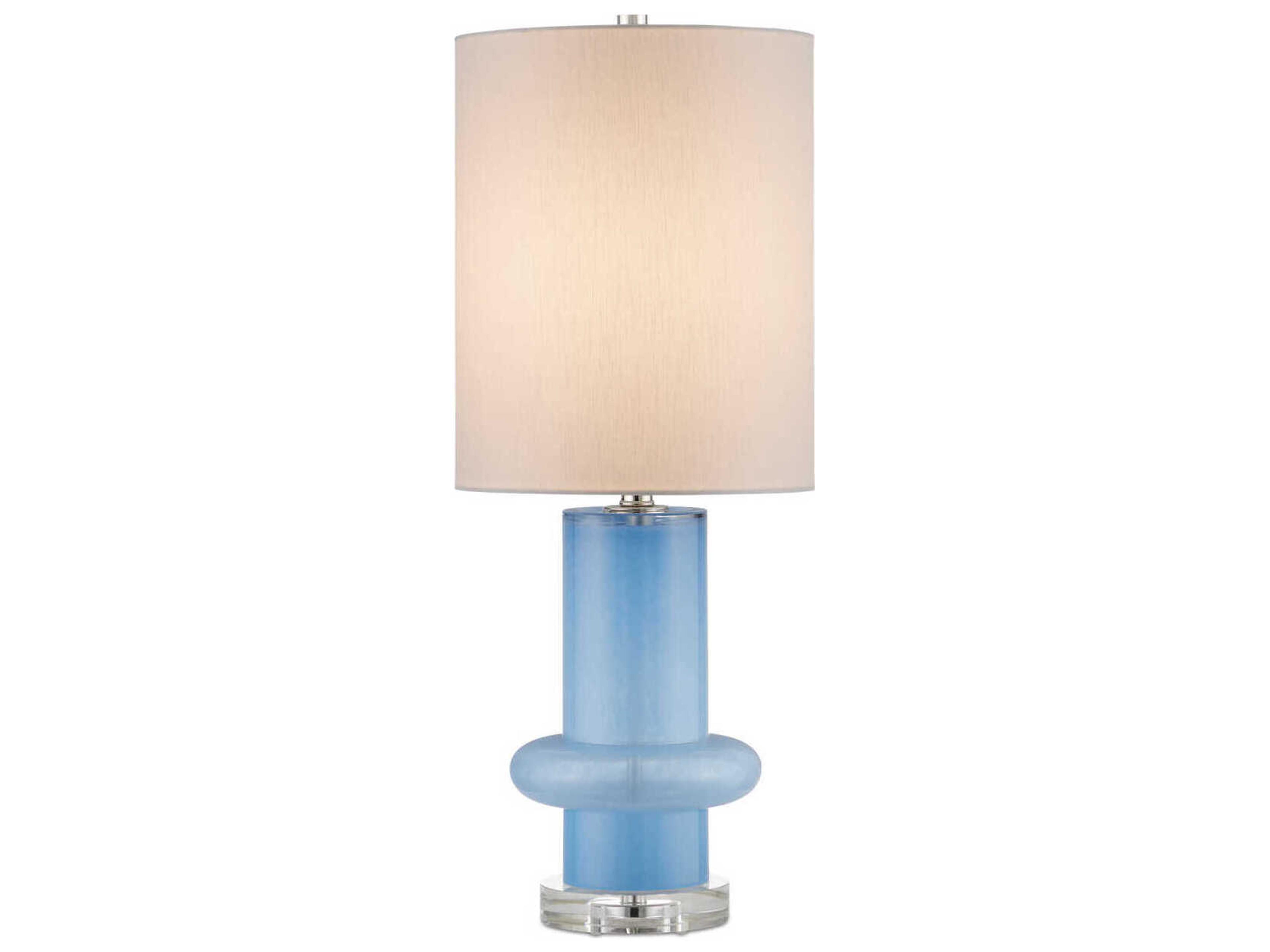 Currey & Company Aquaviva Blue Polished Nickel White Linen Buffet Lamp