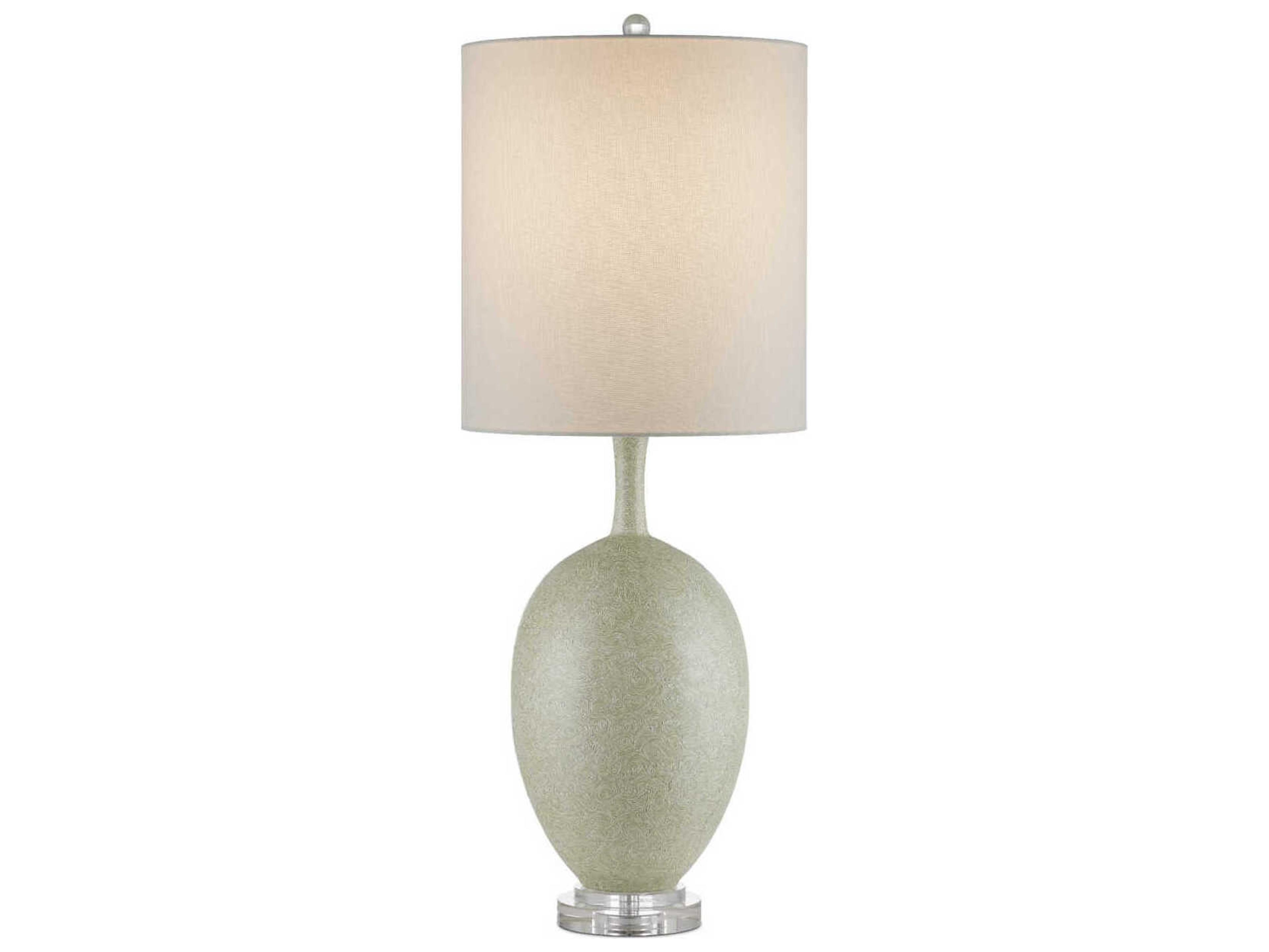 Currey & Company Verdure Green Satin Nickel Light Beige Linen Buffet Lamp