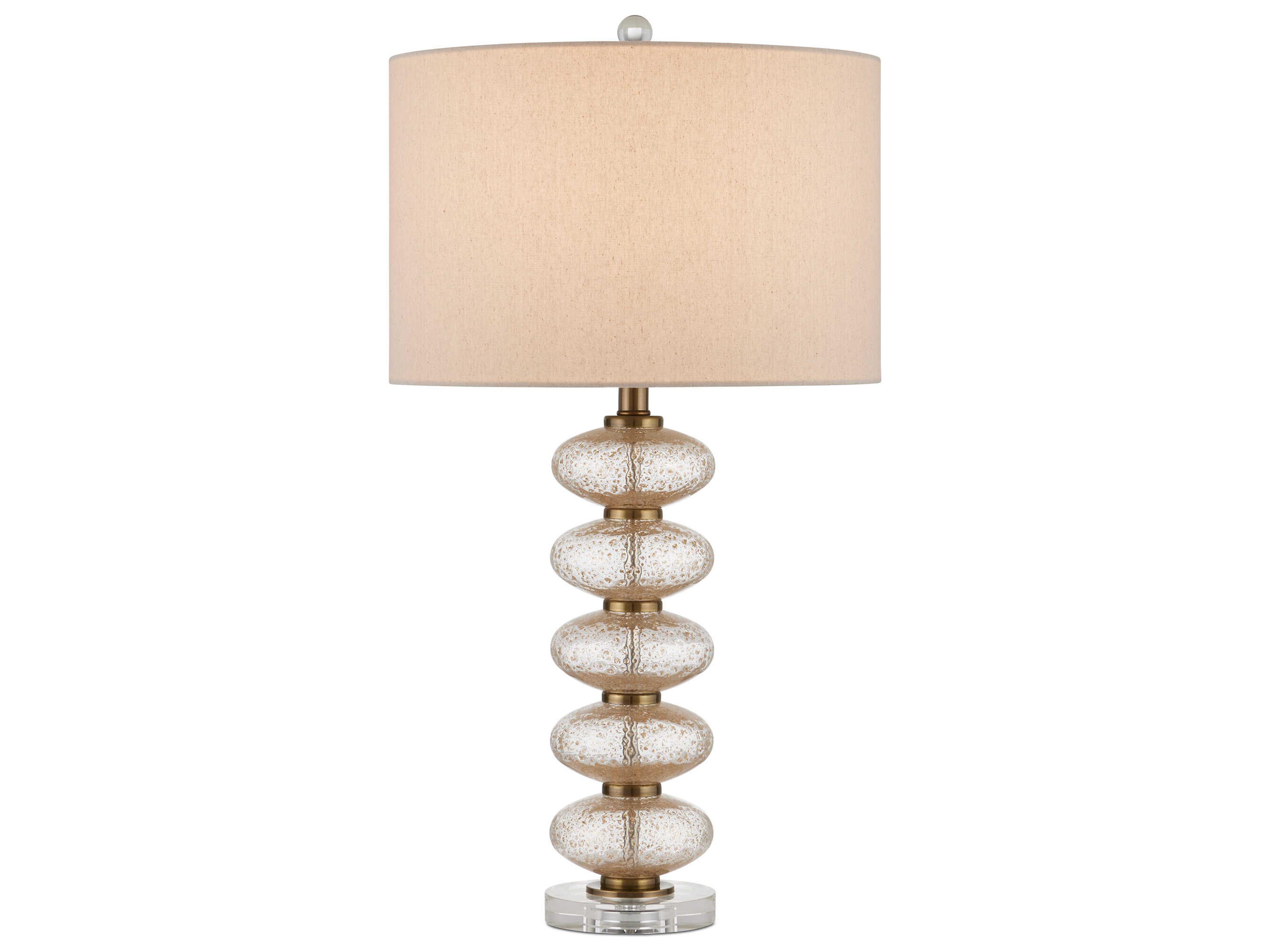Currey & Company Zebulon Clear Gold Antique Brass Beige Linen Buffet Lamp
