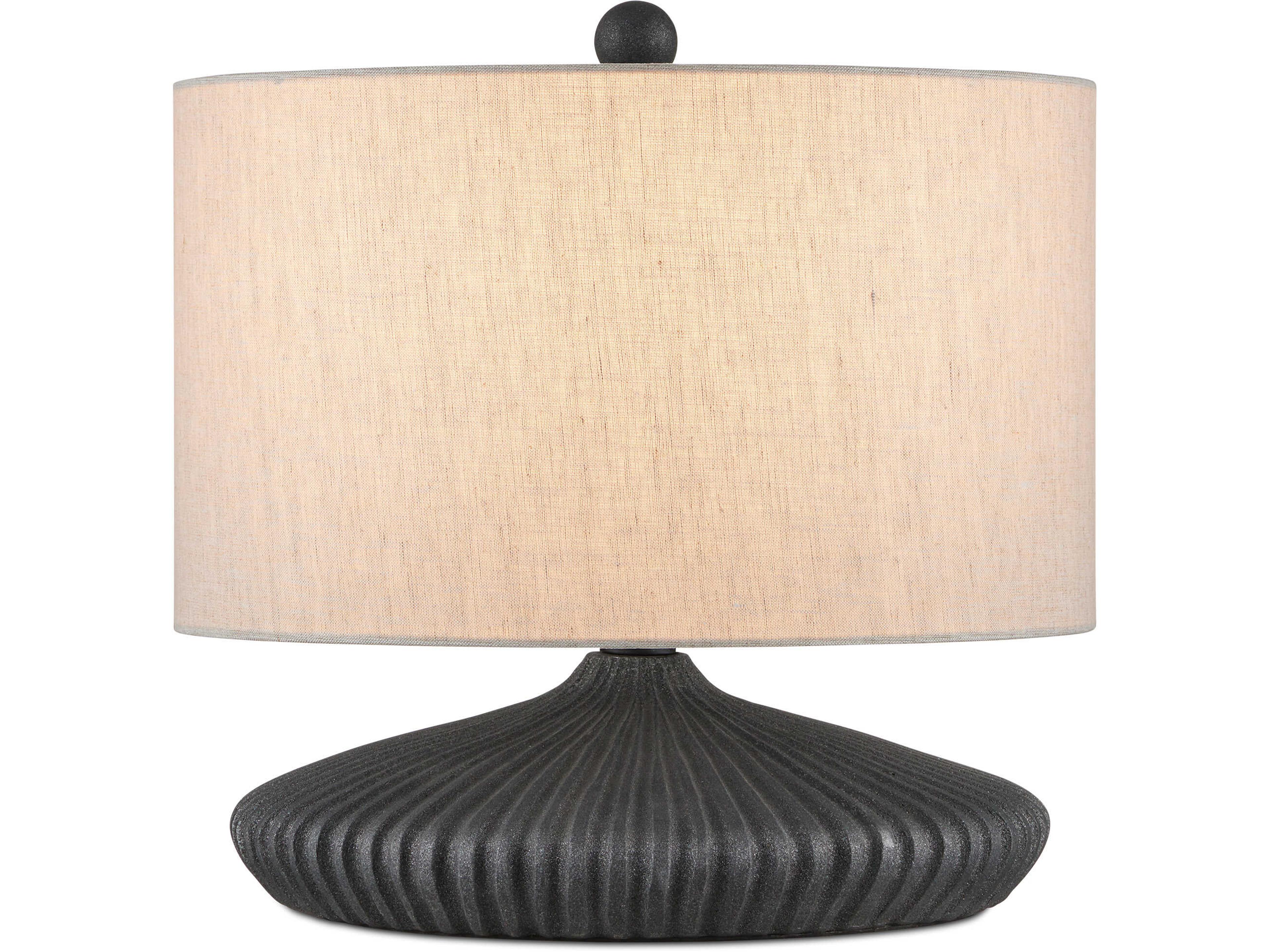 Currey & Company Mythmaker Black Granite Satin Light Natural Linen Table Lamp