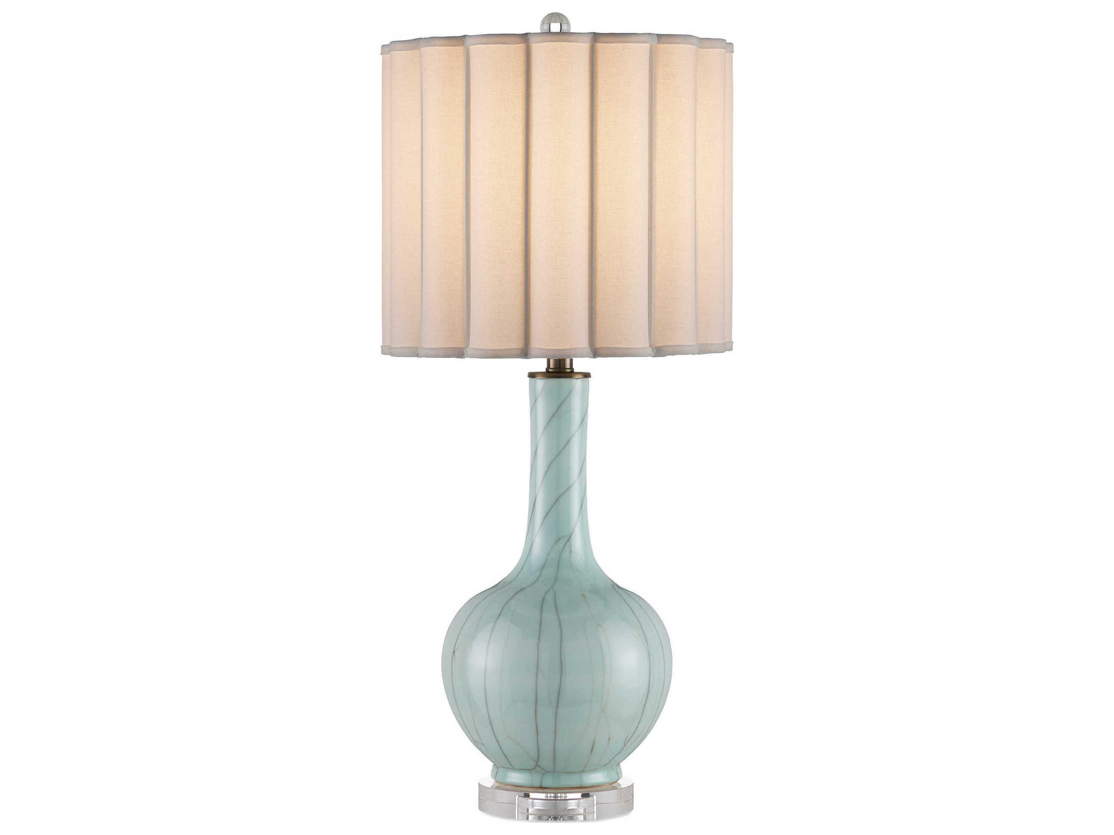 Currey & Company Celadon Crackle Clear Antique Brass Blue Buffet Lamp