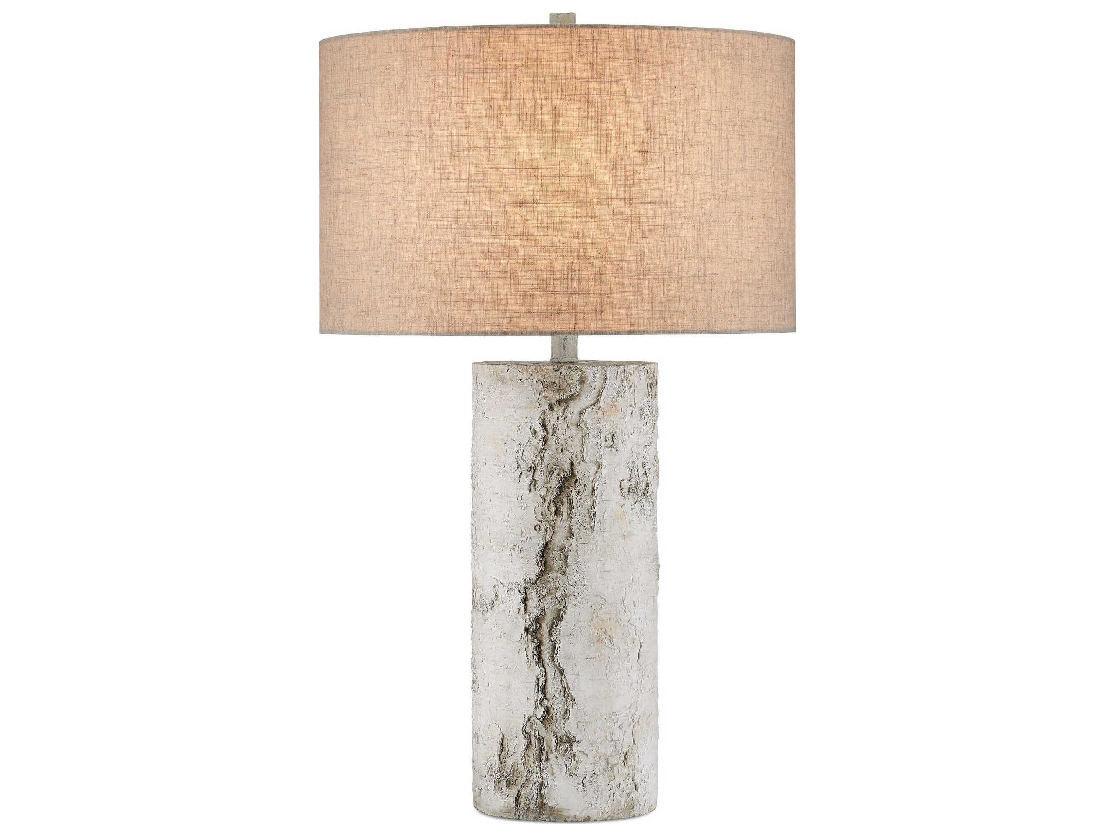Currey & Company Faux Birch White Gray Beige Natural Linen Buffet Lamp