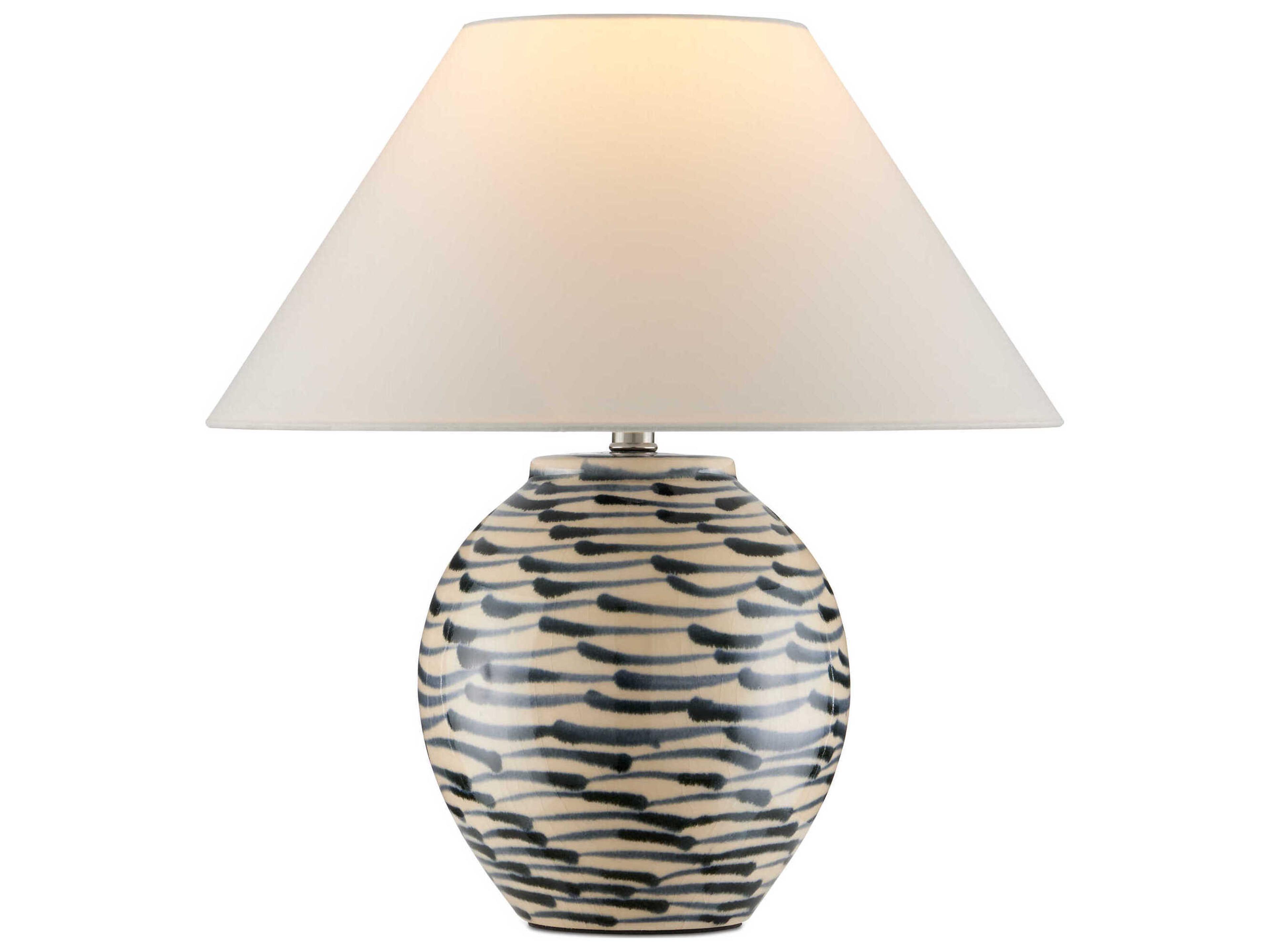 Currey & Company Minnows Navy Blue Beige Egg Shell Cotton Linen Table Lamp