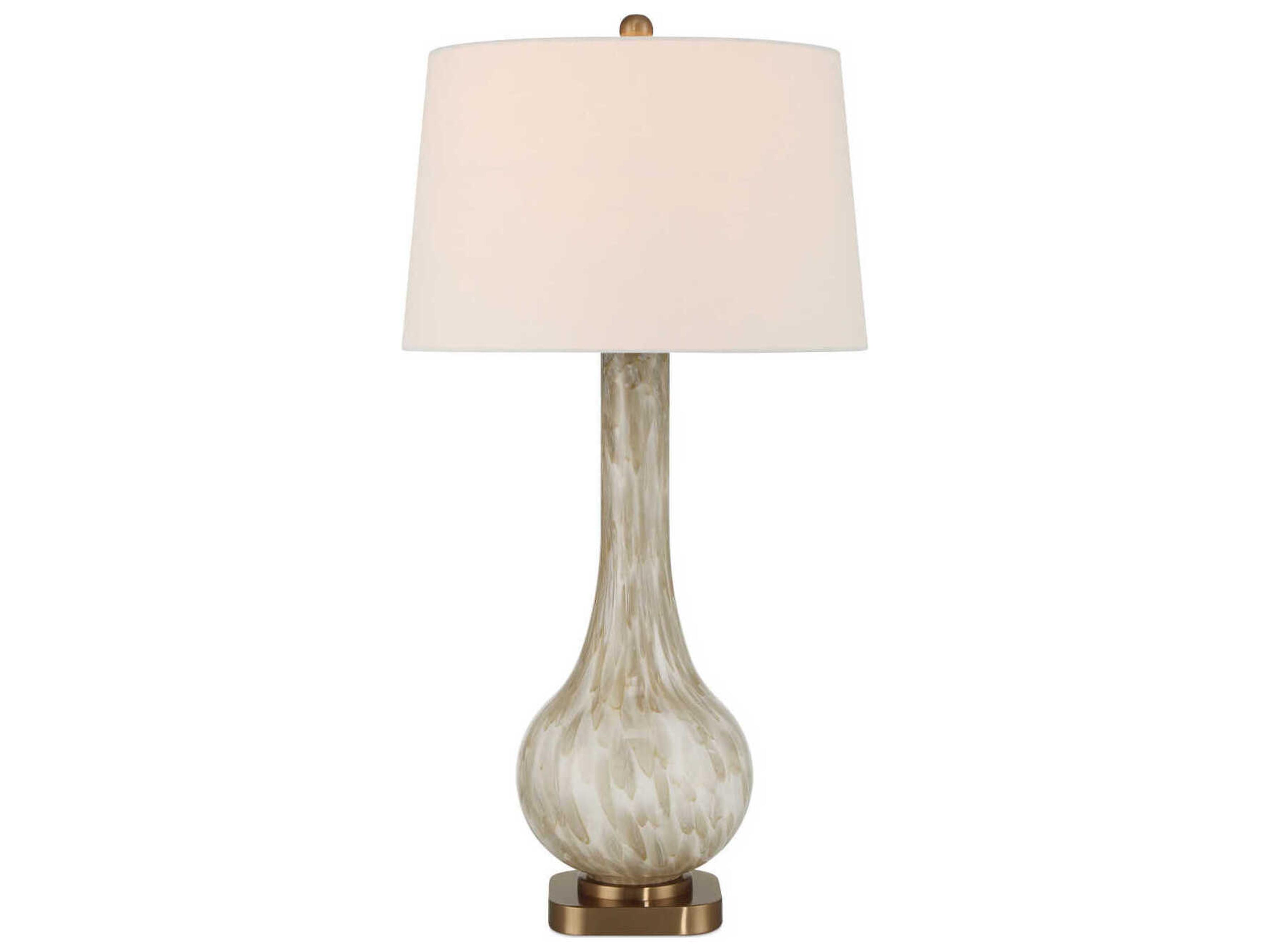 Currey & Company Bombon Pale Brown Antique Brass White Polyester Hardback Rolled Edge Gray Buffet Lamp
