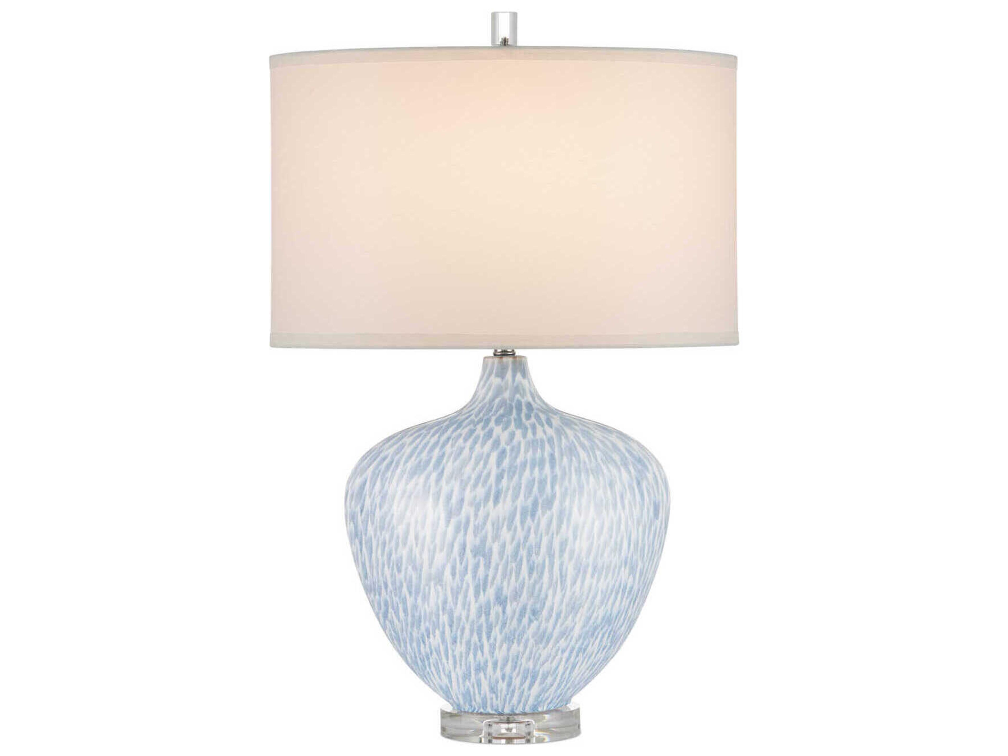 Currey & Company Tinney Blue Clear White Linen Buffet Lamp