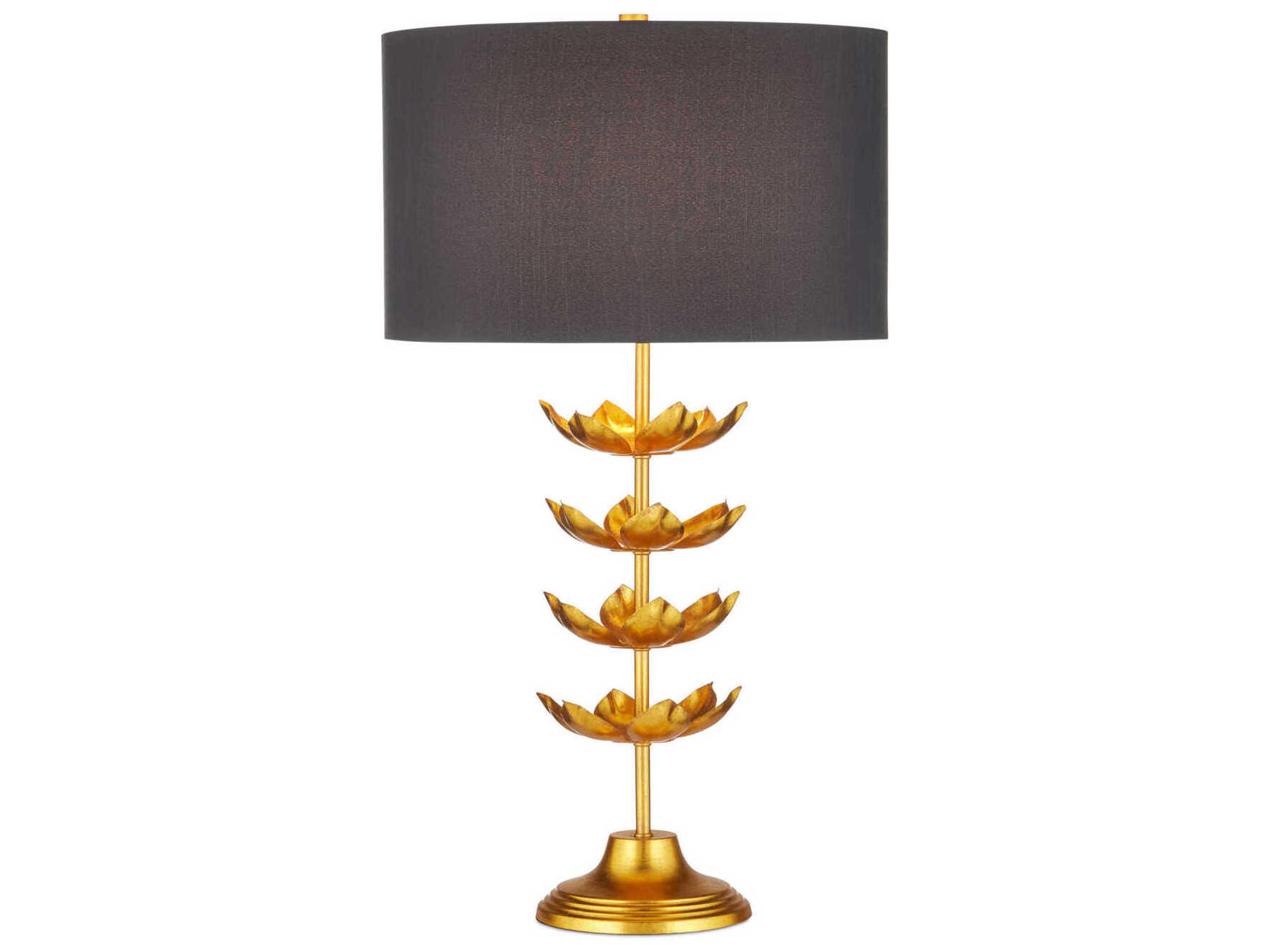 Currey & Company Awakening Gold Leaf Black Shantung Buffet Lamp