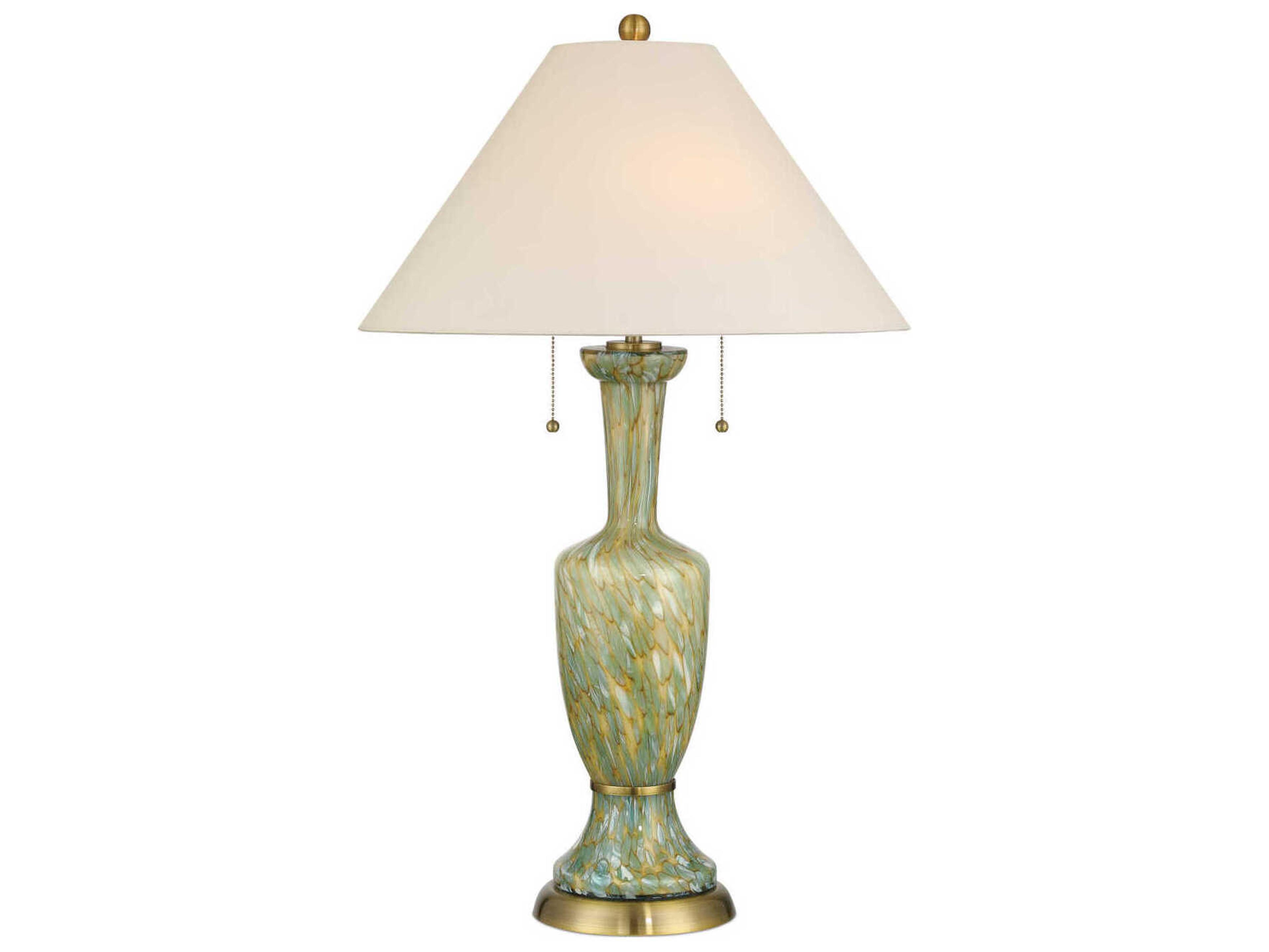 Currey & Company Classico Green Antique Brass Light Beige Polyester Buffet Lamp