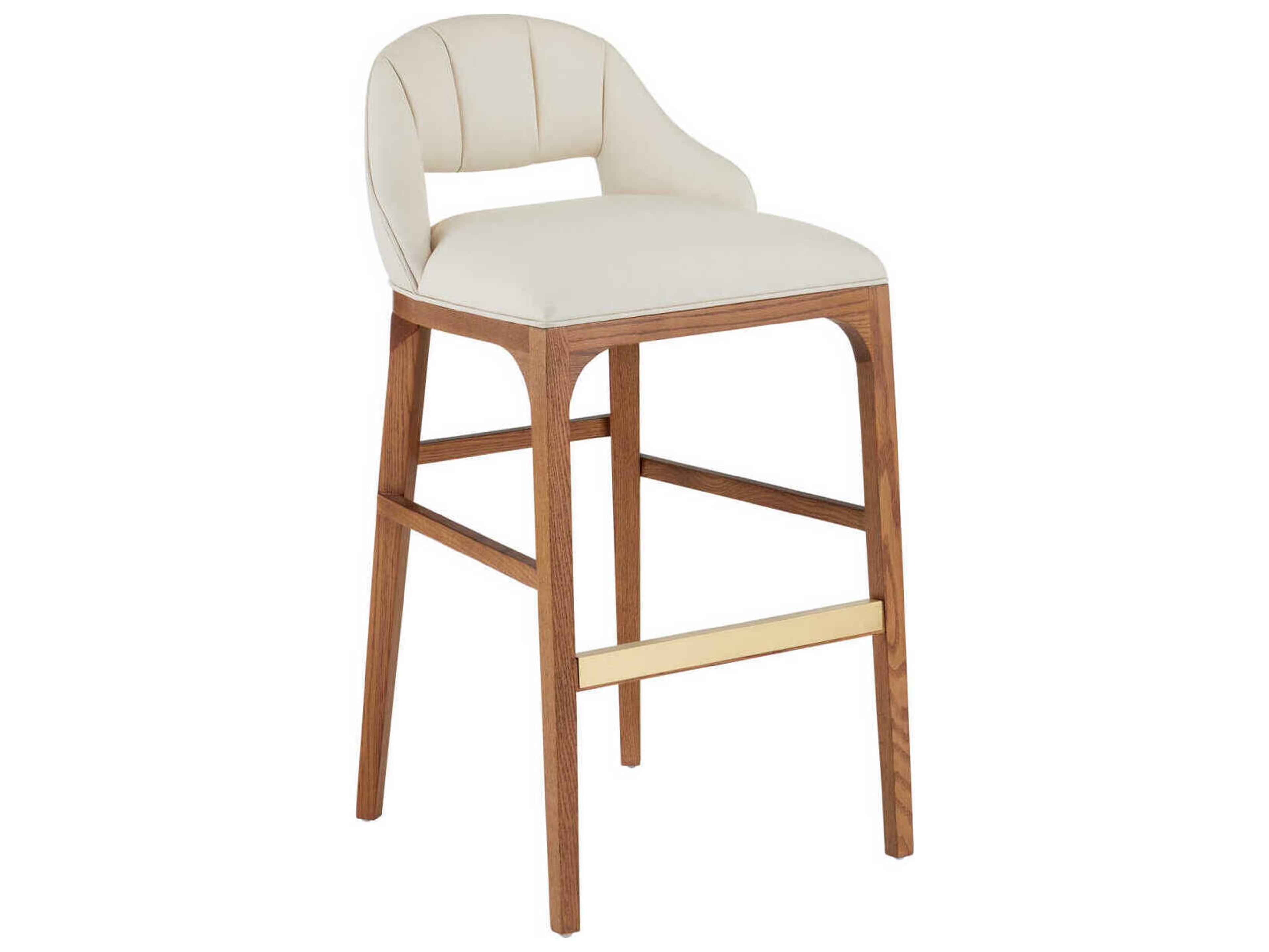 Inga Upholstered Oak Wood Morel Brown Brushed Brass Bar Stool