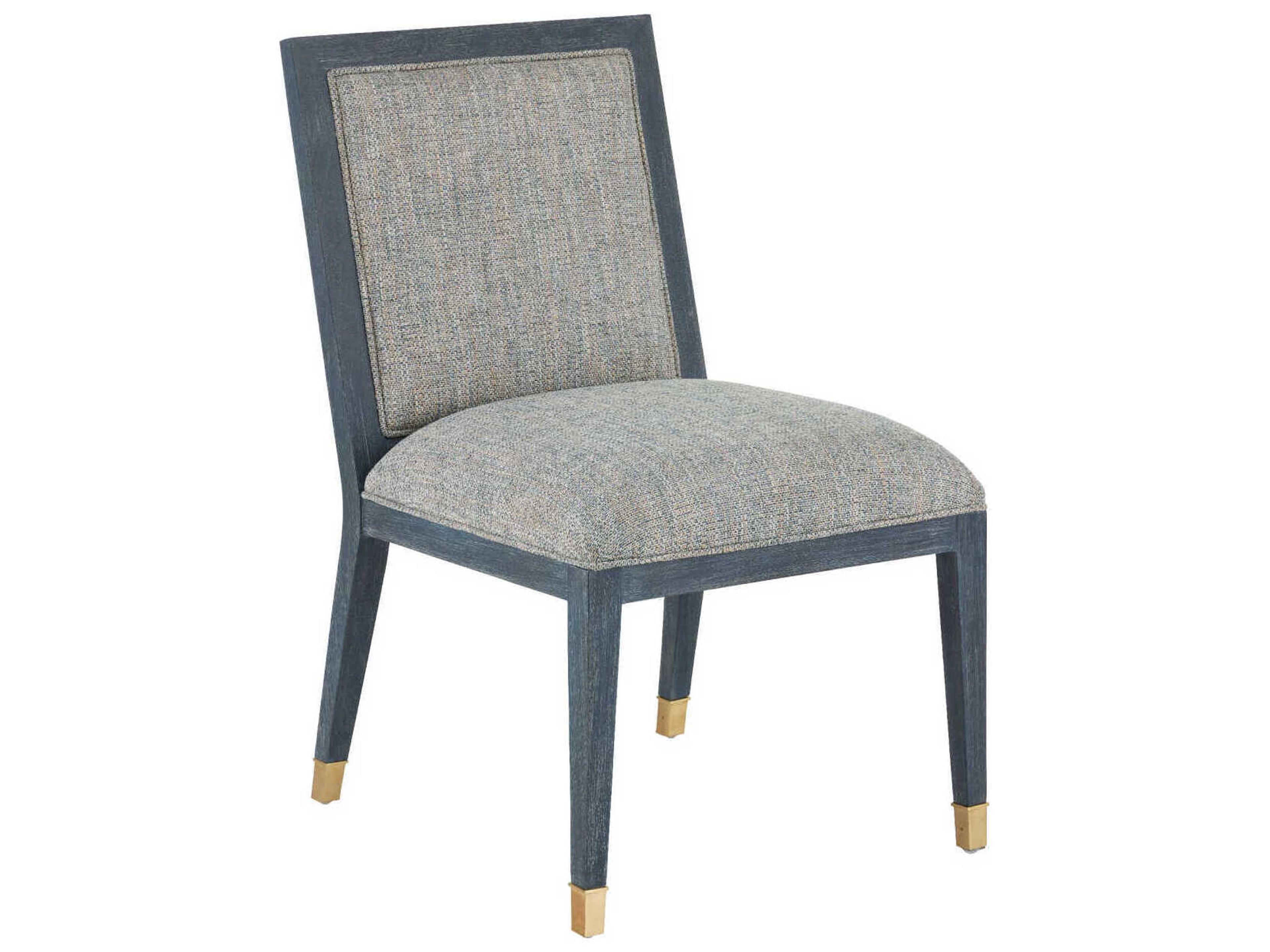 Currey & Company Santos Mahogany Wood Blue Upholstered Side Dining Chair