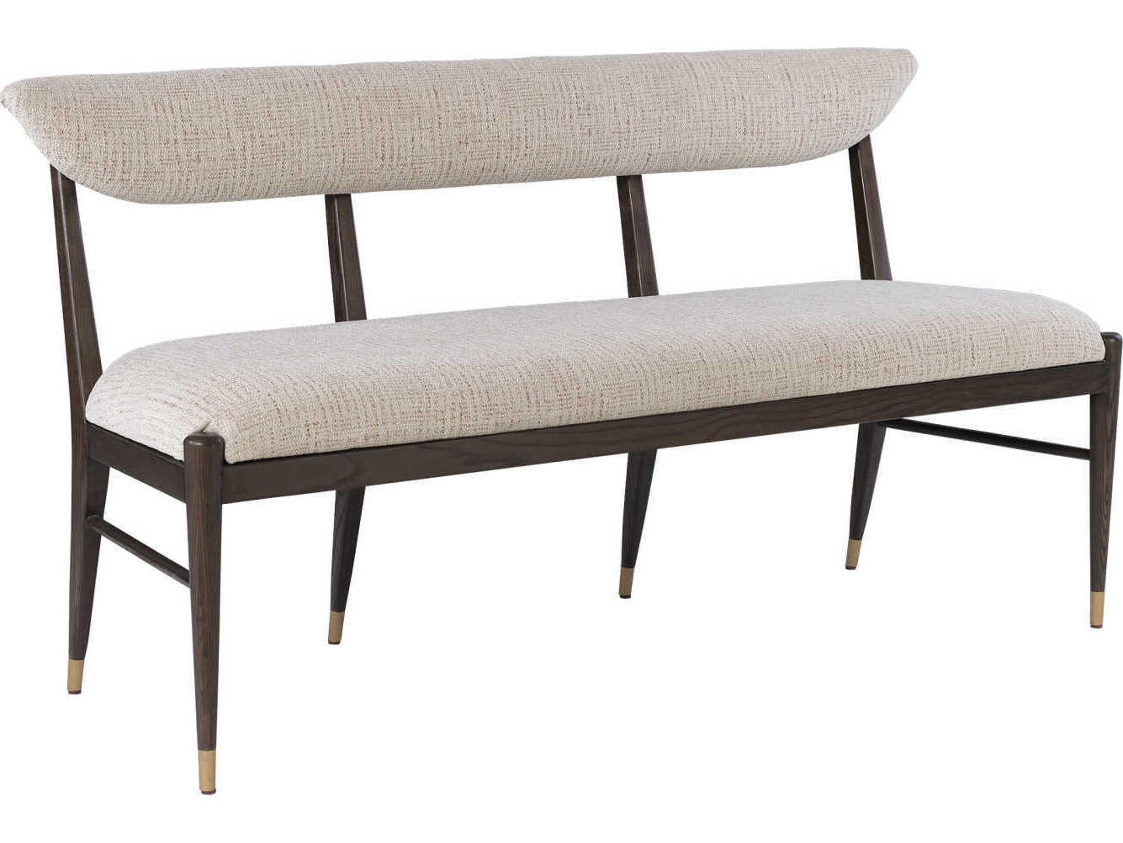 Currey & Company Arlan 60" Coffee Brown Antique Brass Beige Upholstered Accent Bench