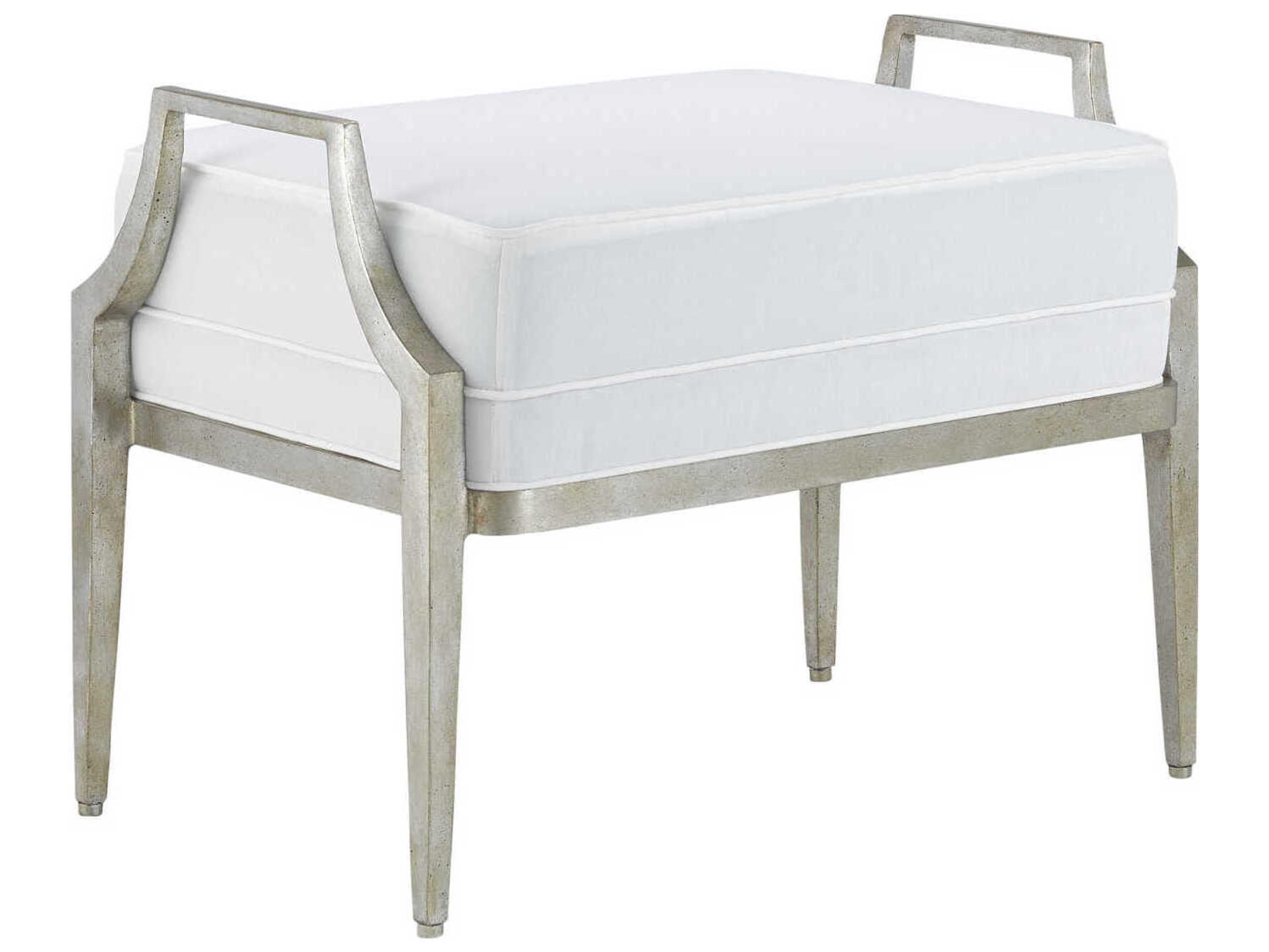 Currey & Company Torrey Silver Granello White Upholstered Ottoman