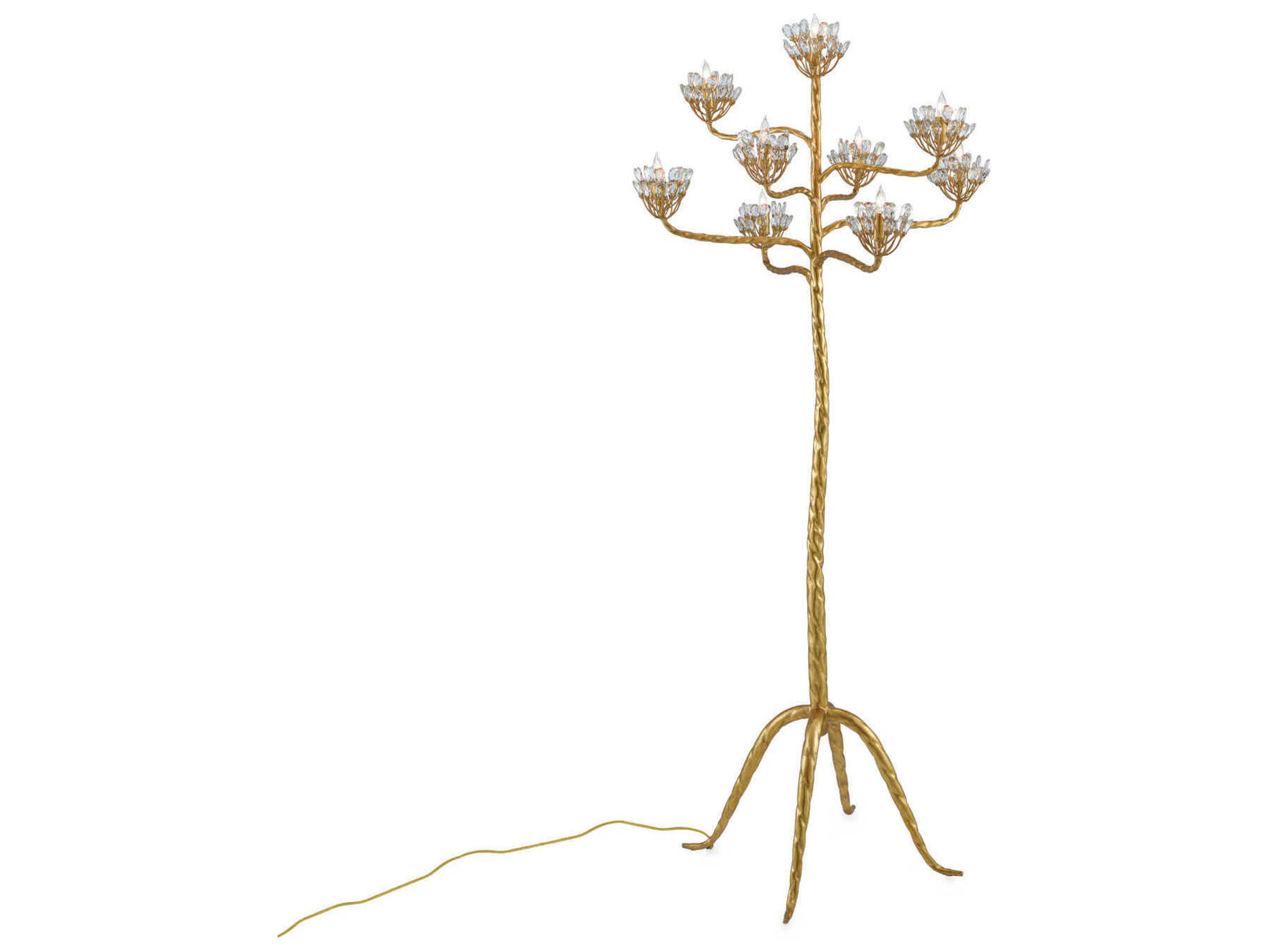 Currey & Company Agave Americana Crystal Contemporary Gold Leaf Floor Lamp