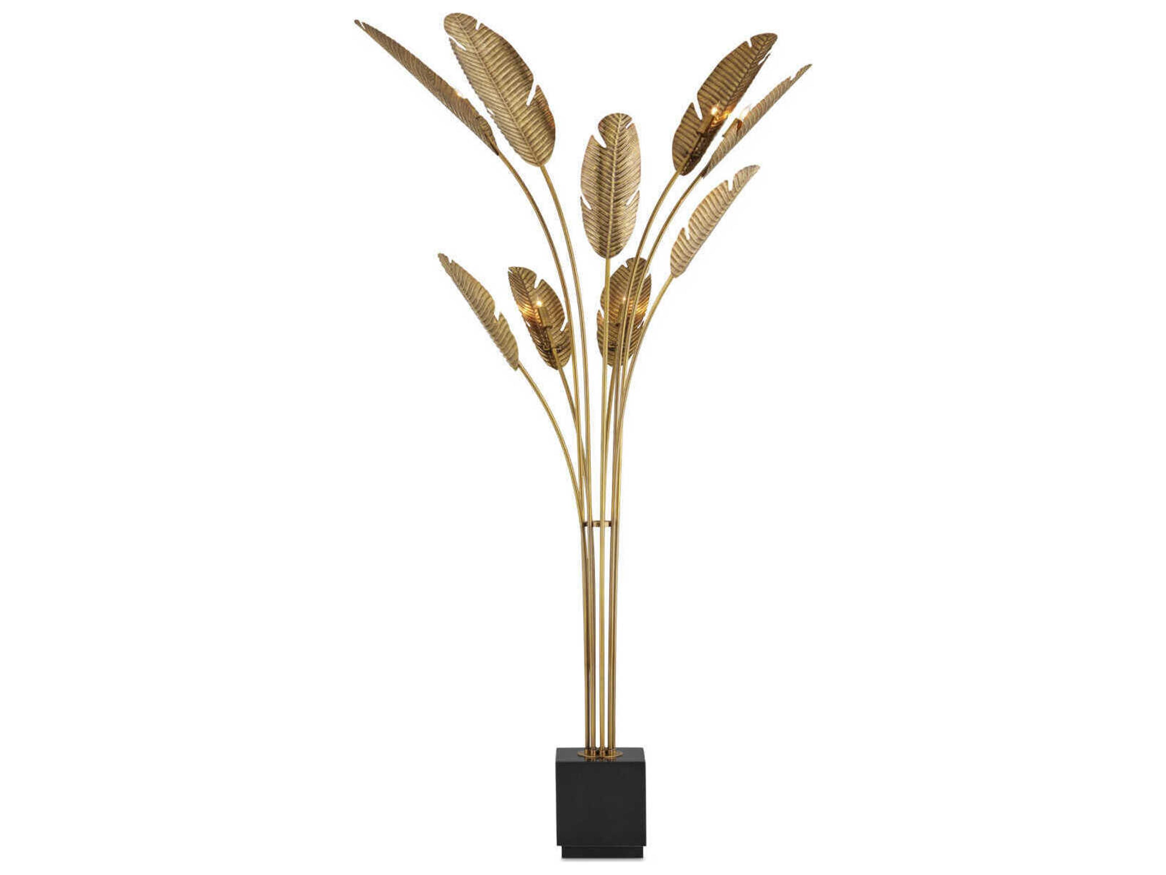 Currey & Company Tropical Vintage Brass Black Floor Lamp