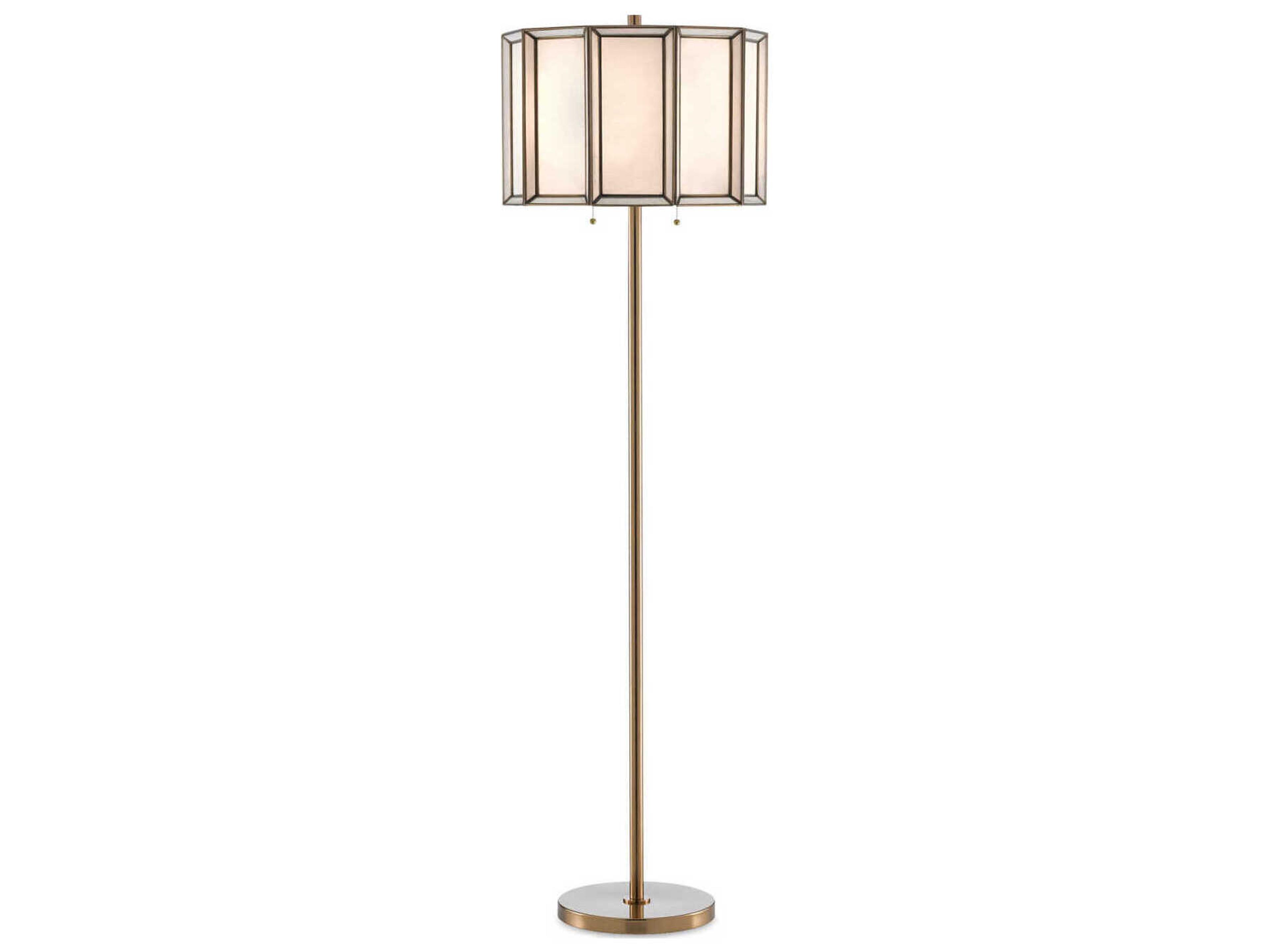 Currey & Company Daze Glass Antique Brass White Floor Lamp