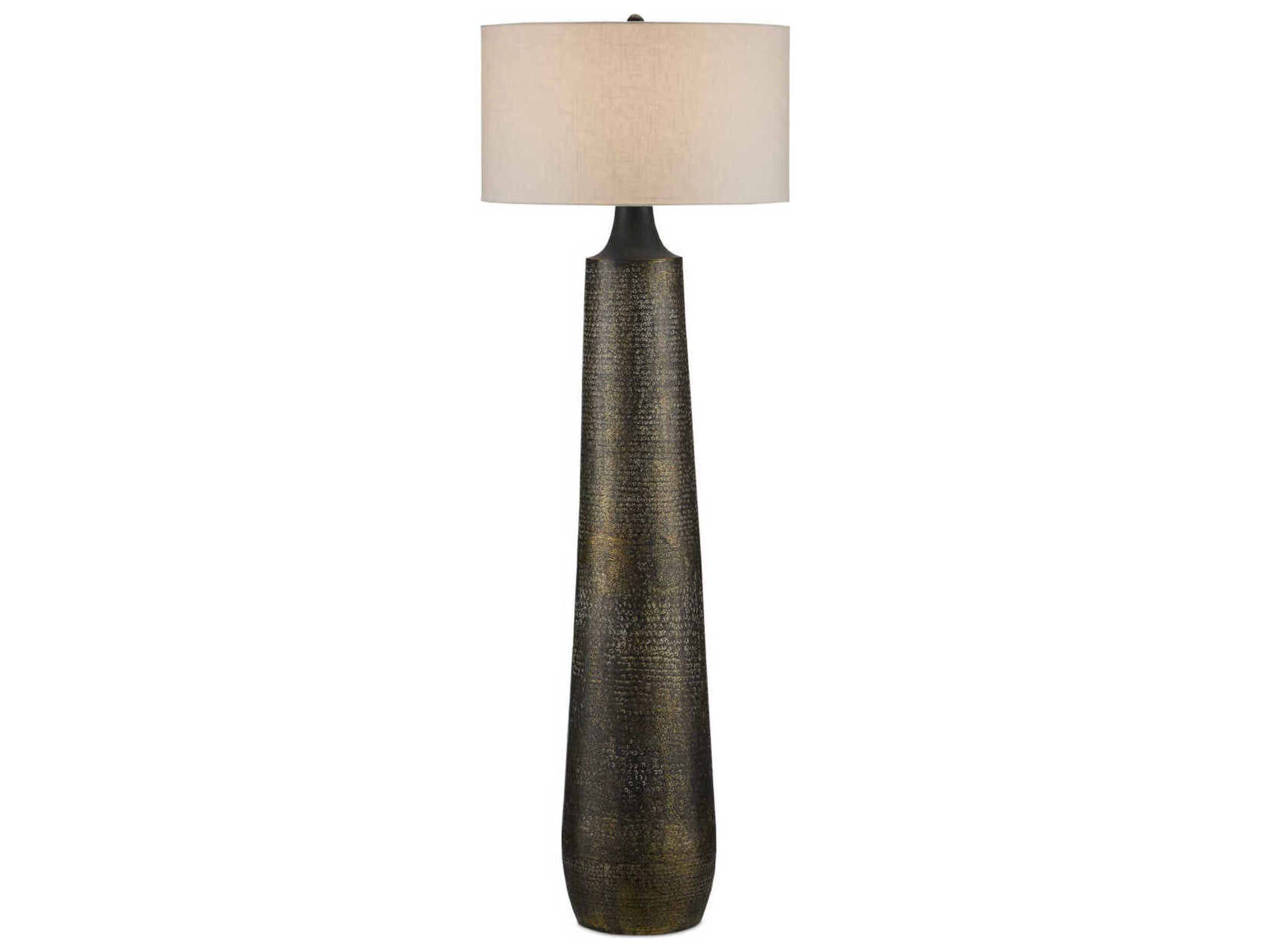Currey & Company Brigadier Antique Brass Black Whitewash Floor Lamp