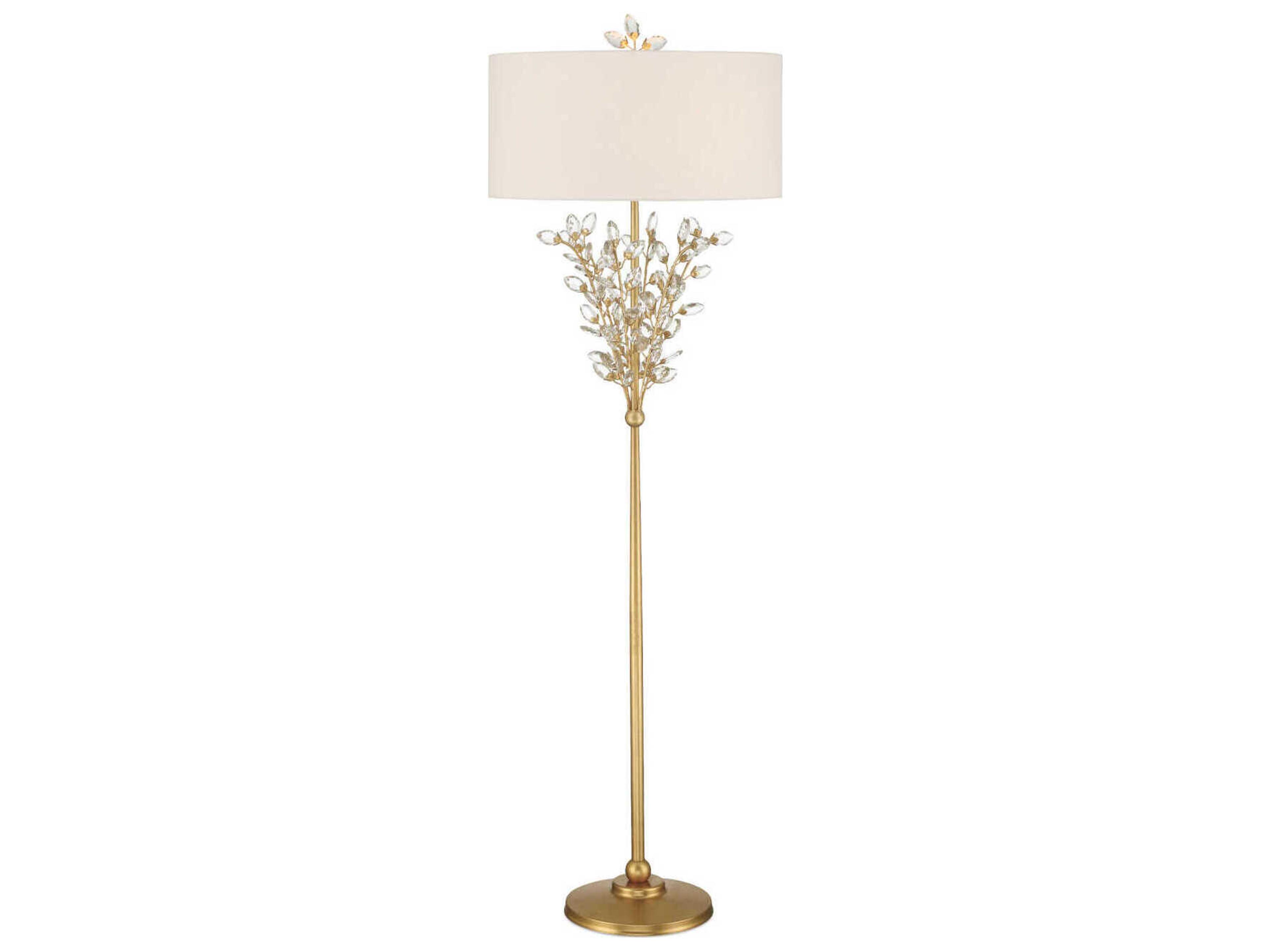 Currey & Company Forget-Me-Not 2-Light Chinois Gold Leaf Floor Lamp