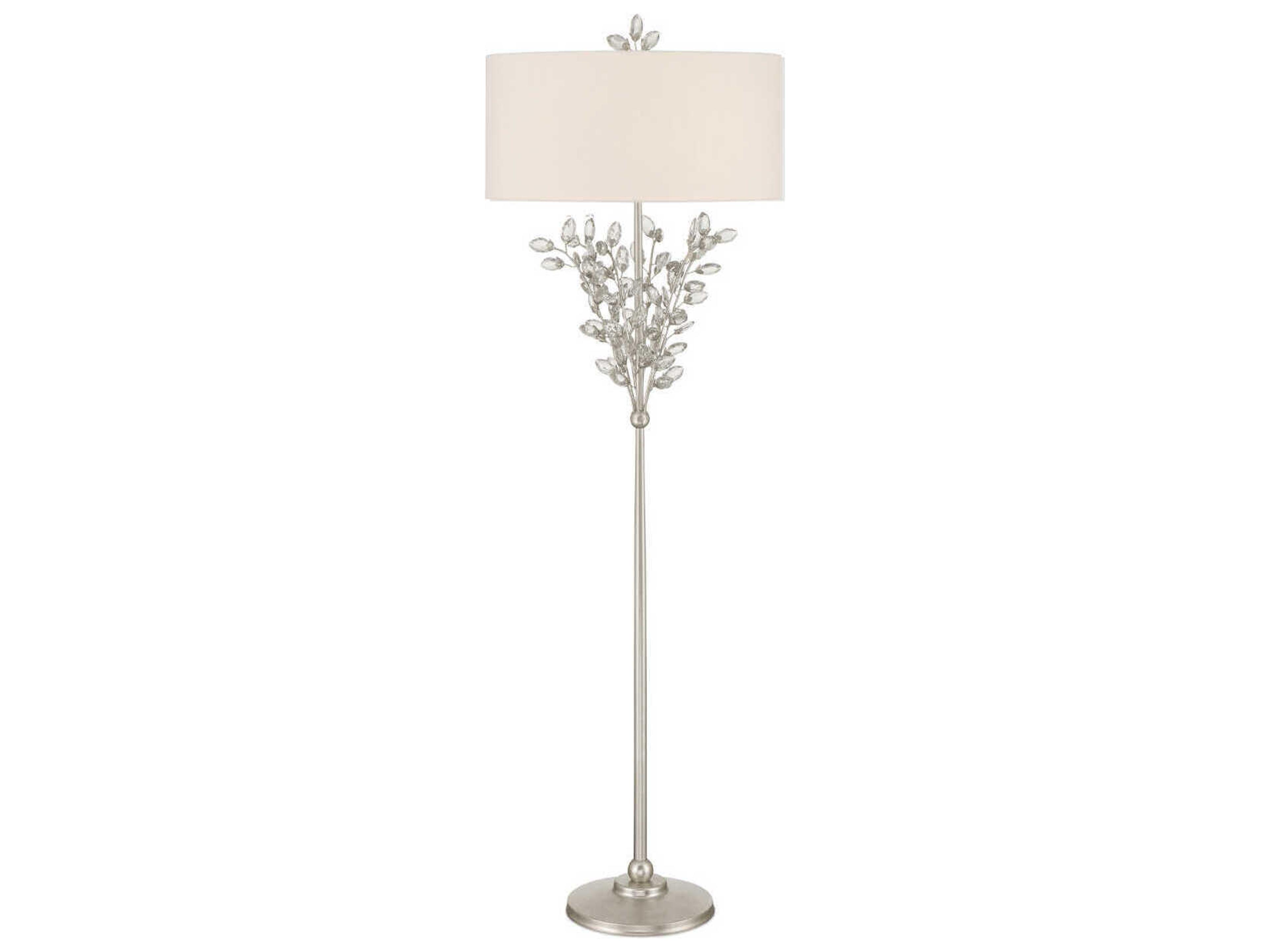 Currey & Company Forget-Me-Not 2-Light Silver Leaf Floor Lamp