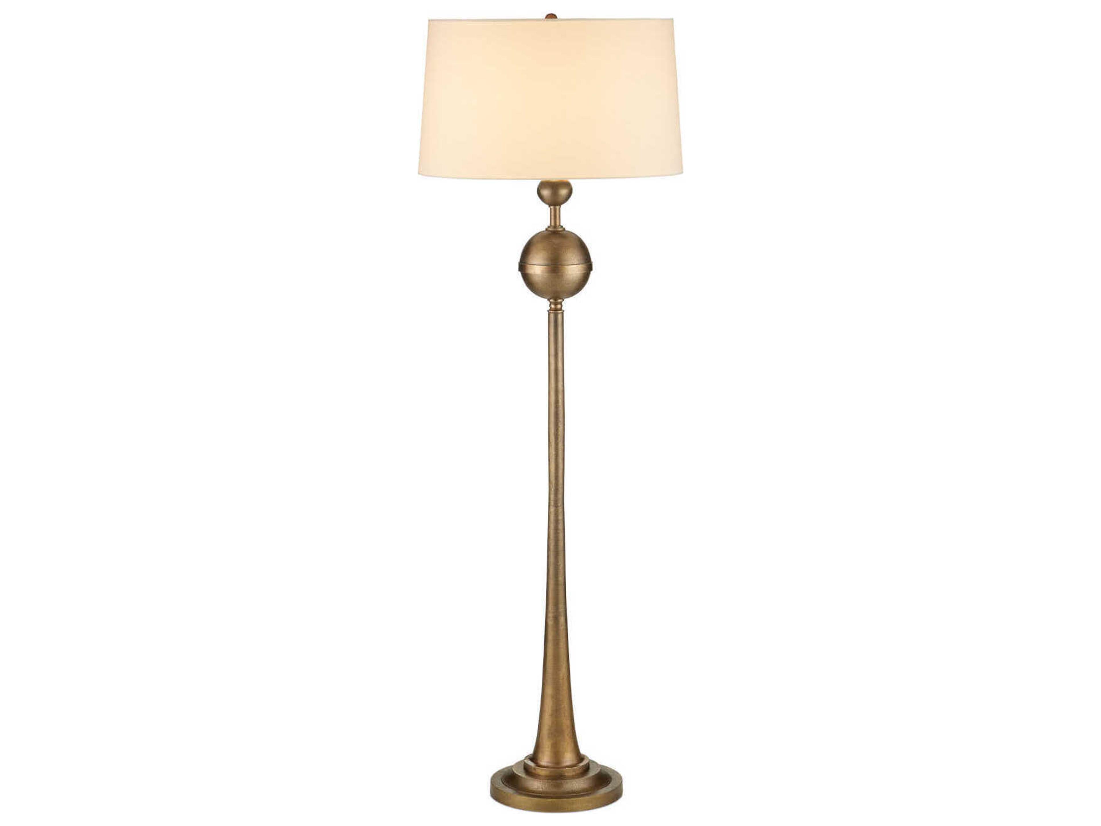 Currey & Company Boullee Antique Brass Beige Linen Floor Lamp