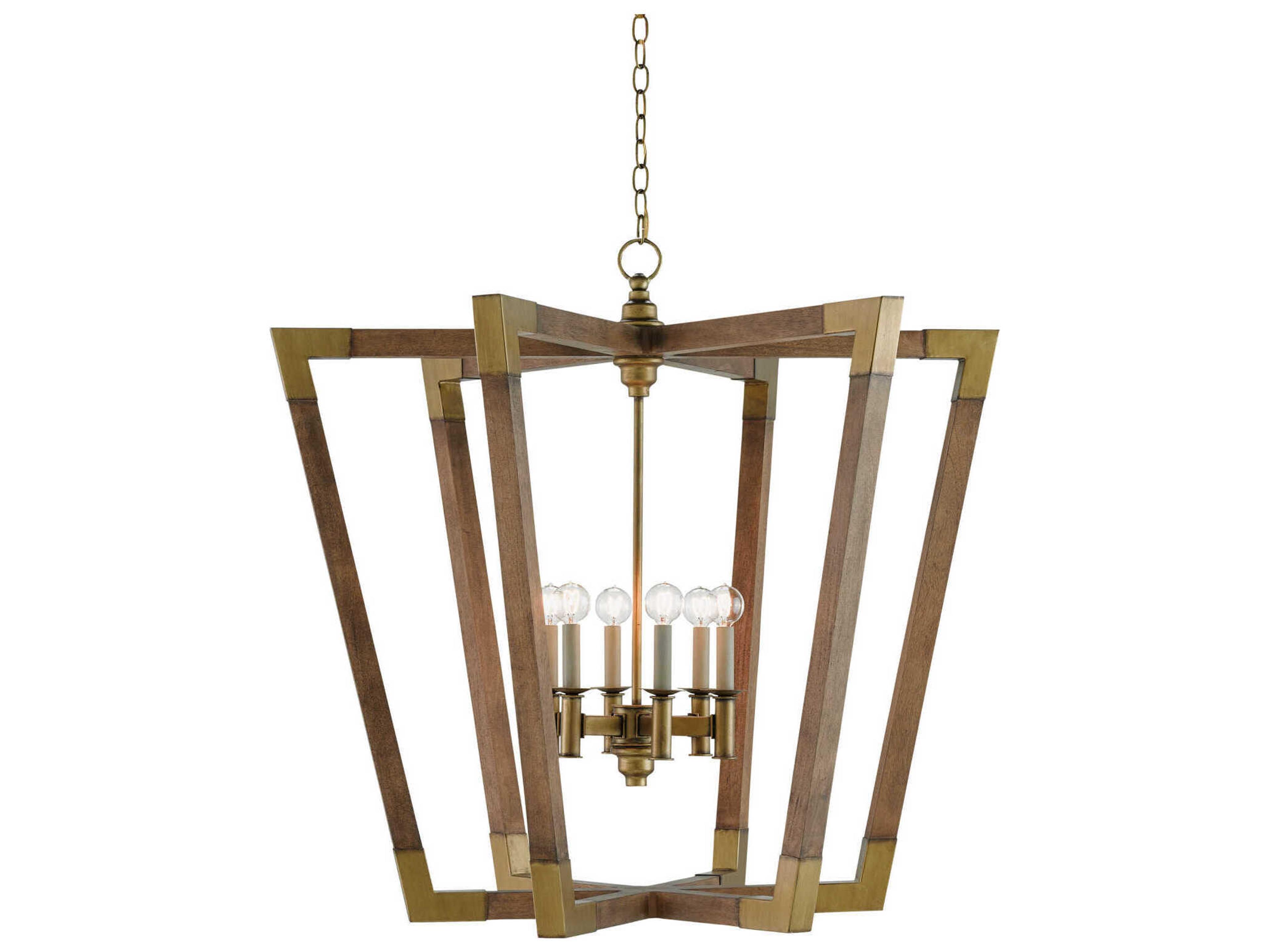 Currey & Company Bastian 6-Light Chestnut Brass Brown Candelabra Geometric Chandelier
