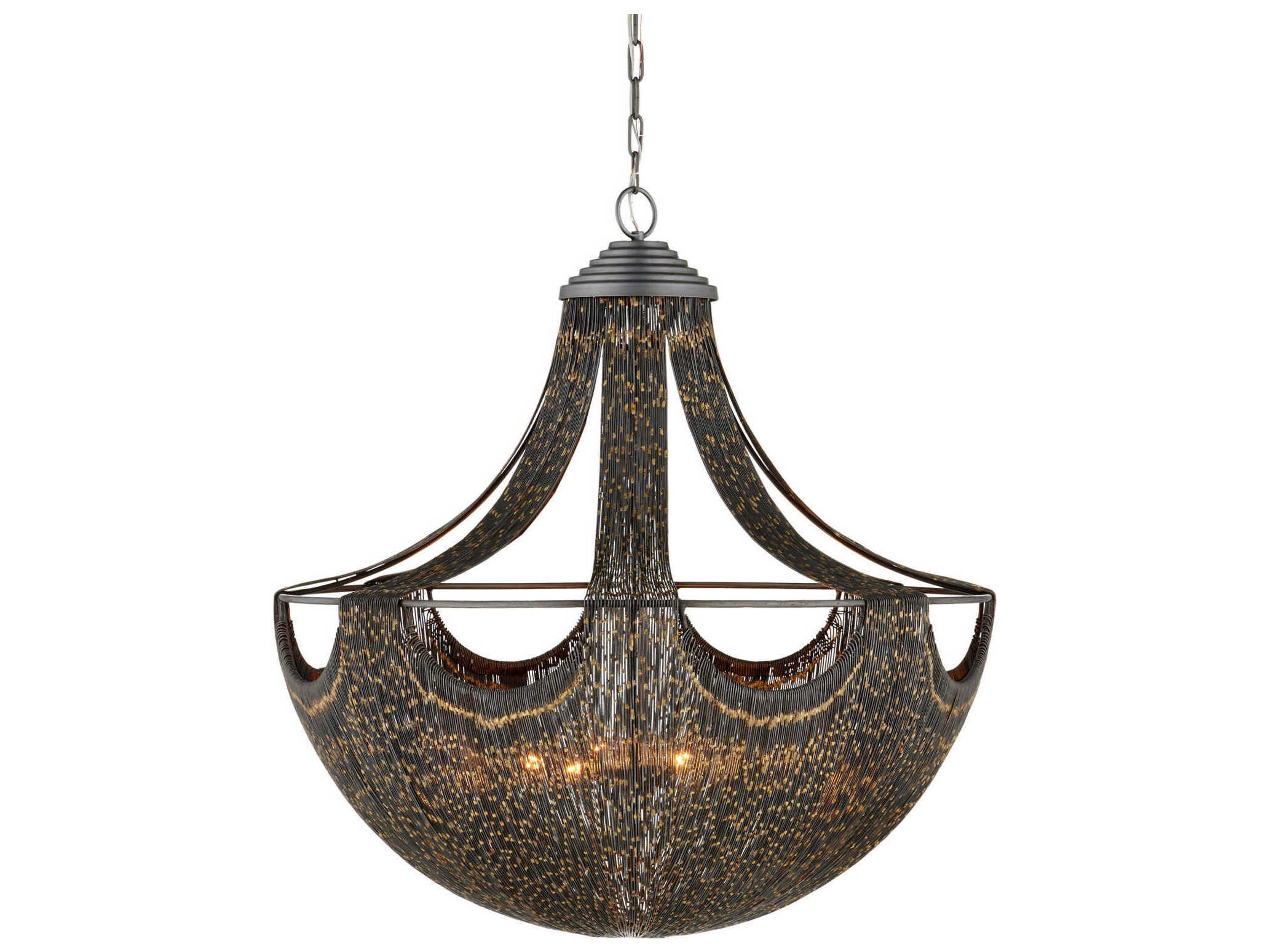 Currey & Company Eduardo 6-Light Natural Iron Brass Black Bowl Pendant