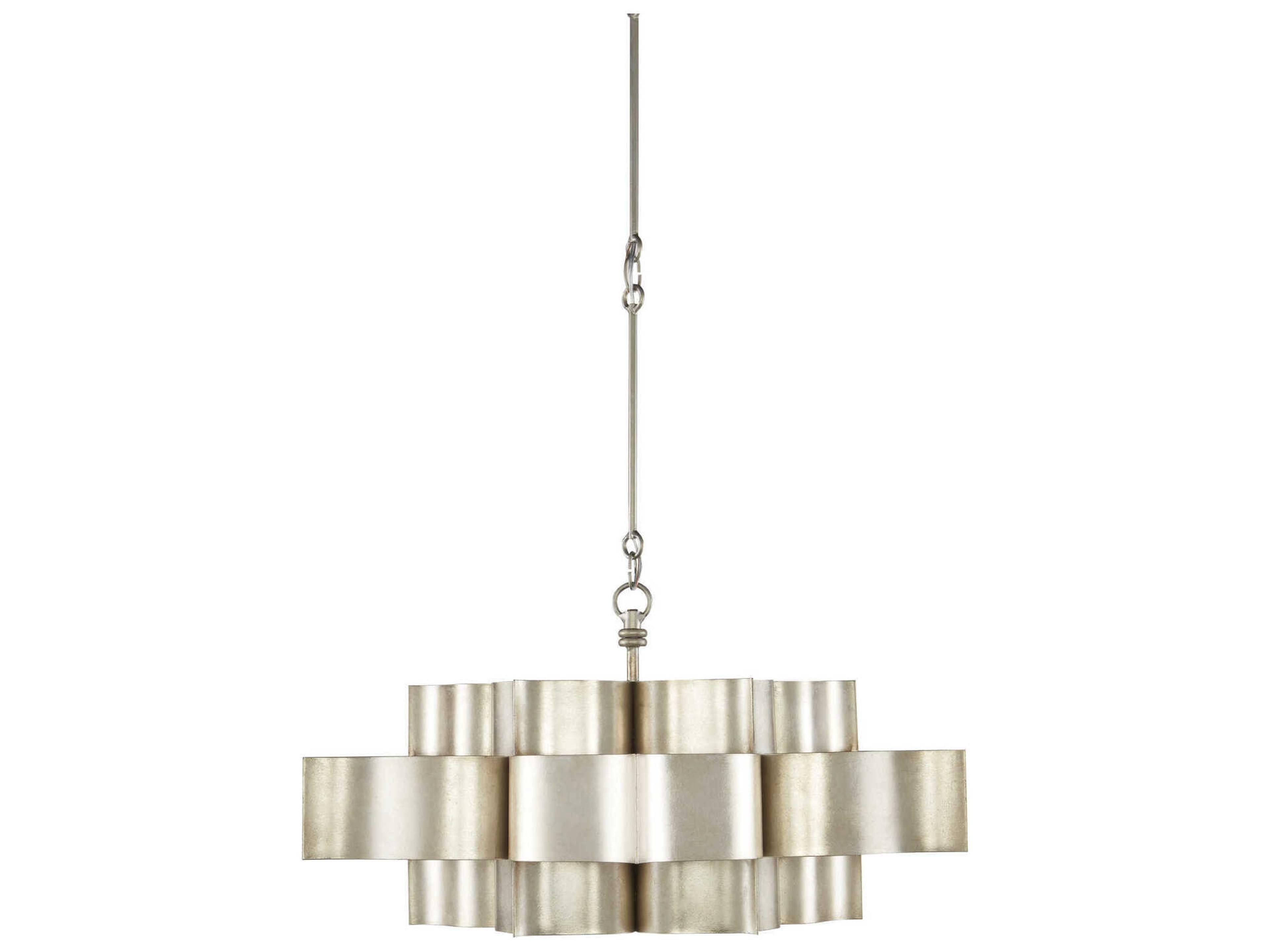 Currey & Company Grand Lotus 6-Light Contemporary Silver Leaf Island Pendant