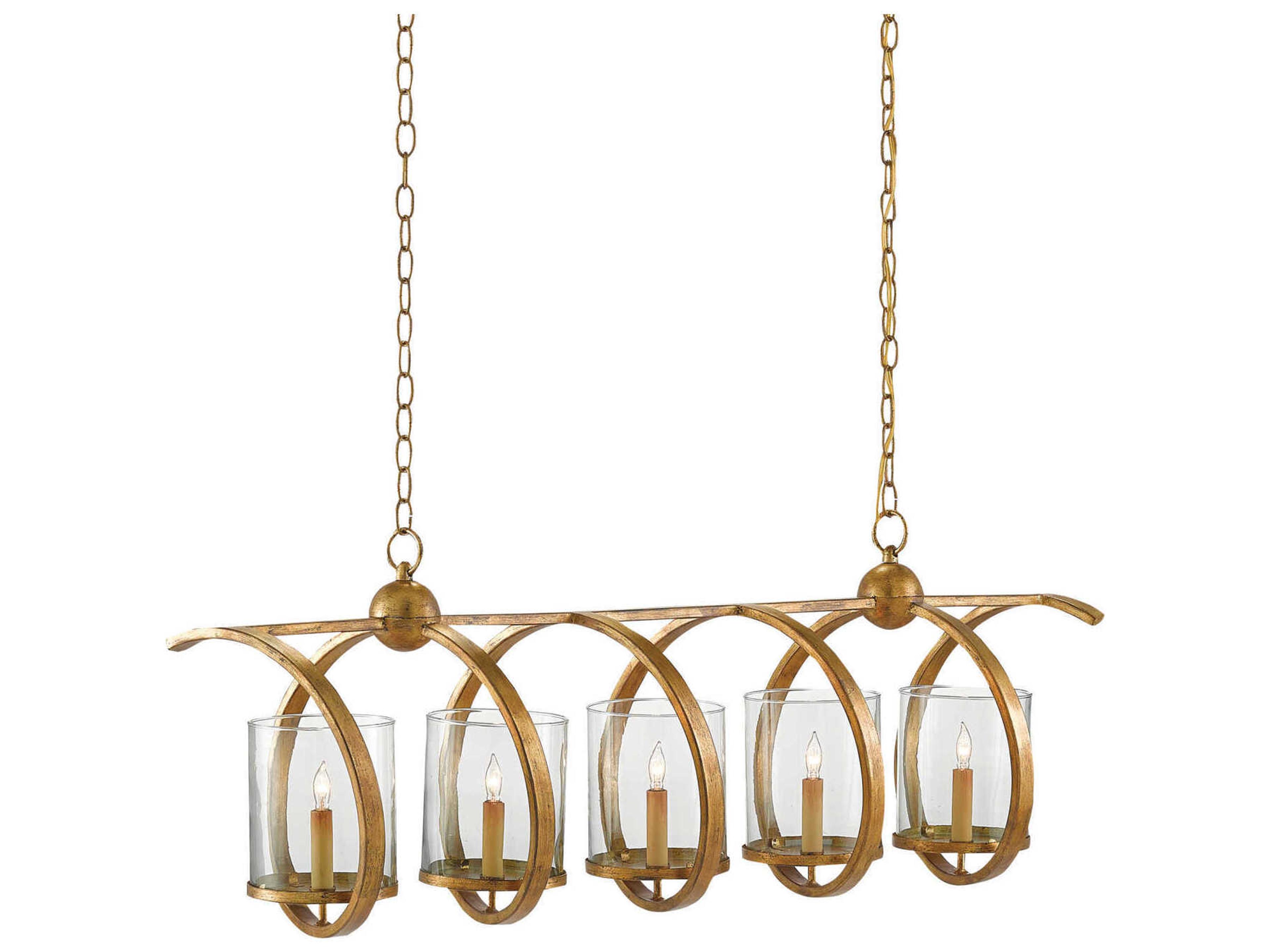 Currey & Company Maximus 5-Light Washed Gold Leaf Glass Island Pendant