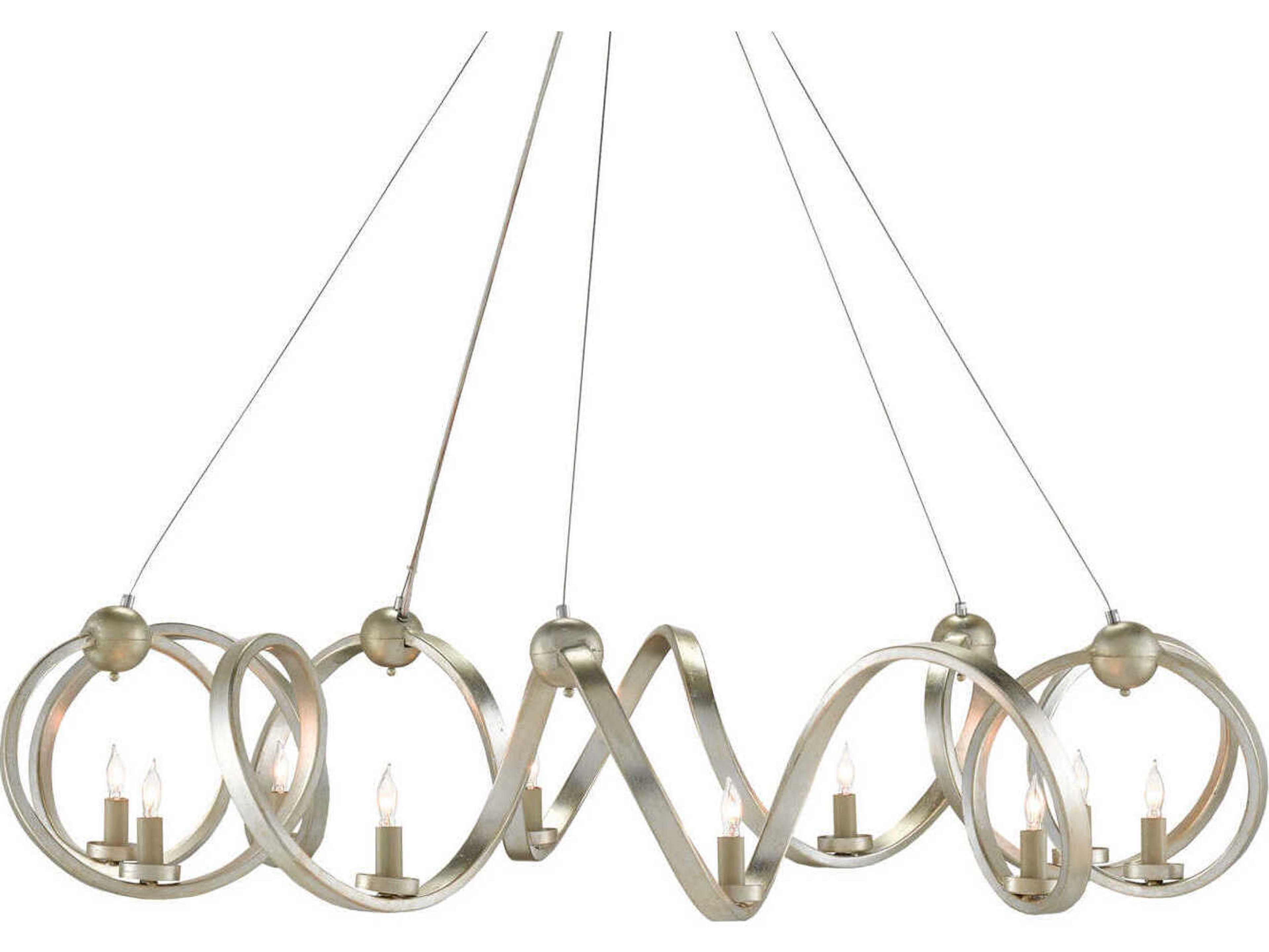 Currey & Company Ringmaster 10-Light Contemporary Silver Leaf Candelabra Chandelier