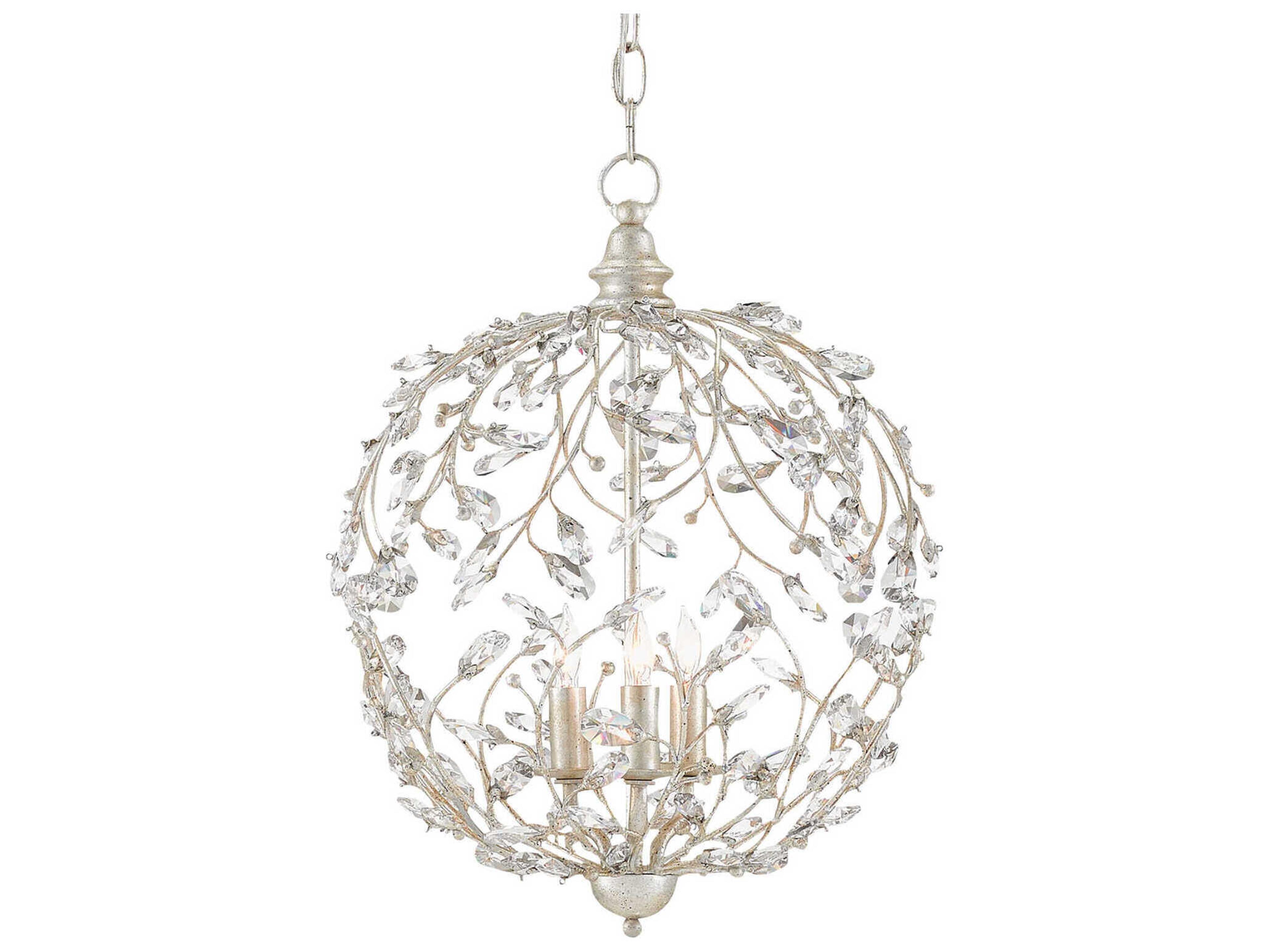 Currey & Company Crystal Bud 3-Light Silver Granello Candelabra Globe Chandelier