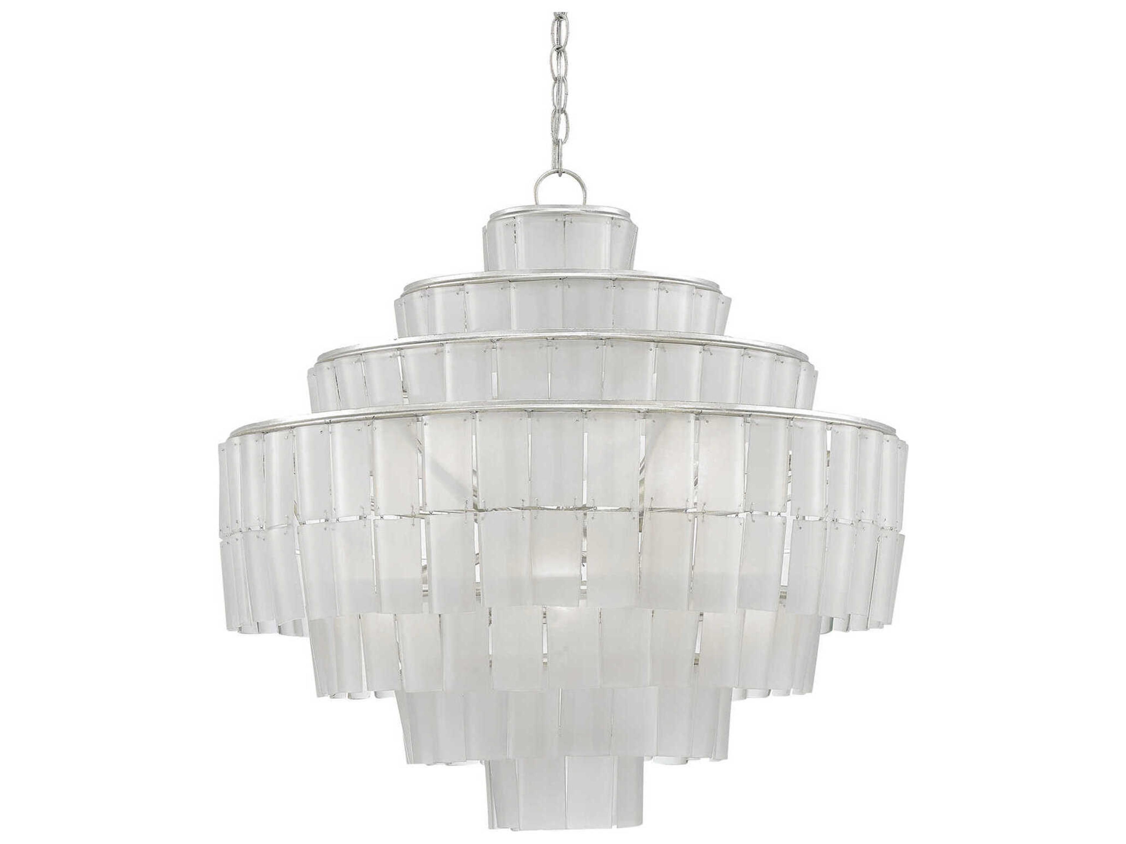 Currey & Company Sommelier Blanc 8-Light Contemporary Silver Leaf Opaque White Globe Tiered Chandelier