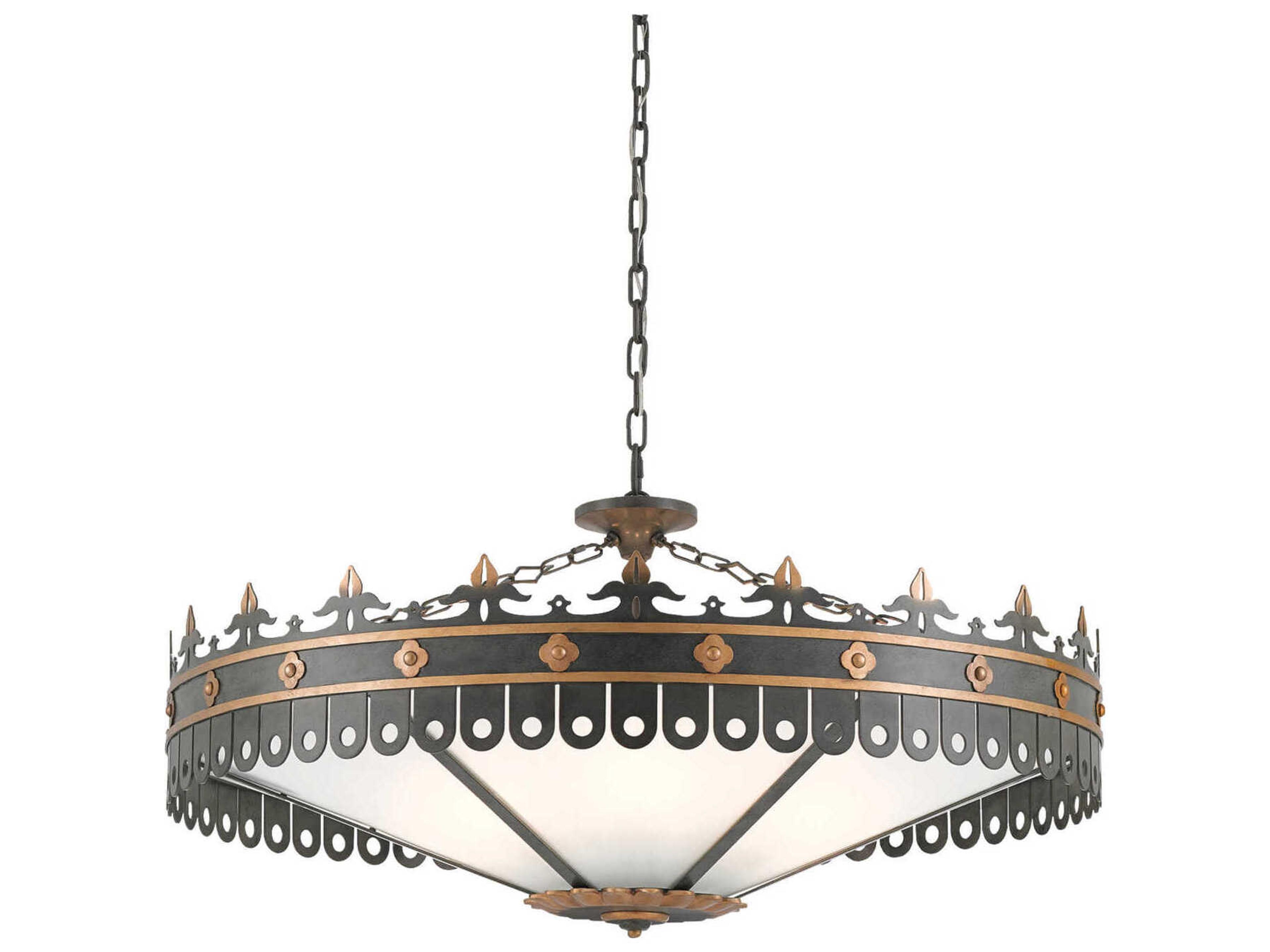 Currey & Company Berkeley 6-Light Antique Gold Moss Gray Bowl Pendant