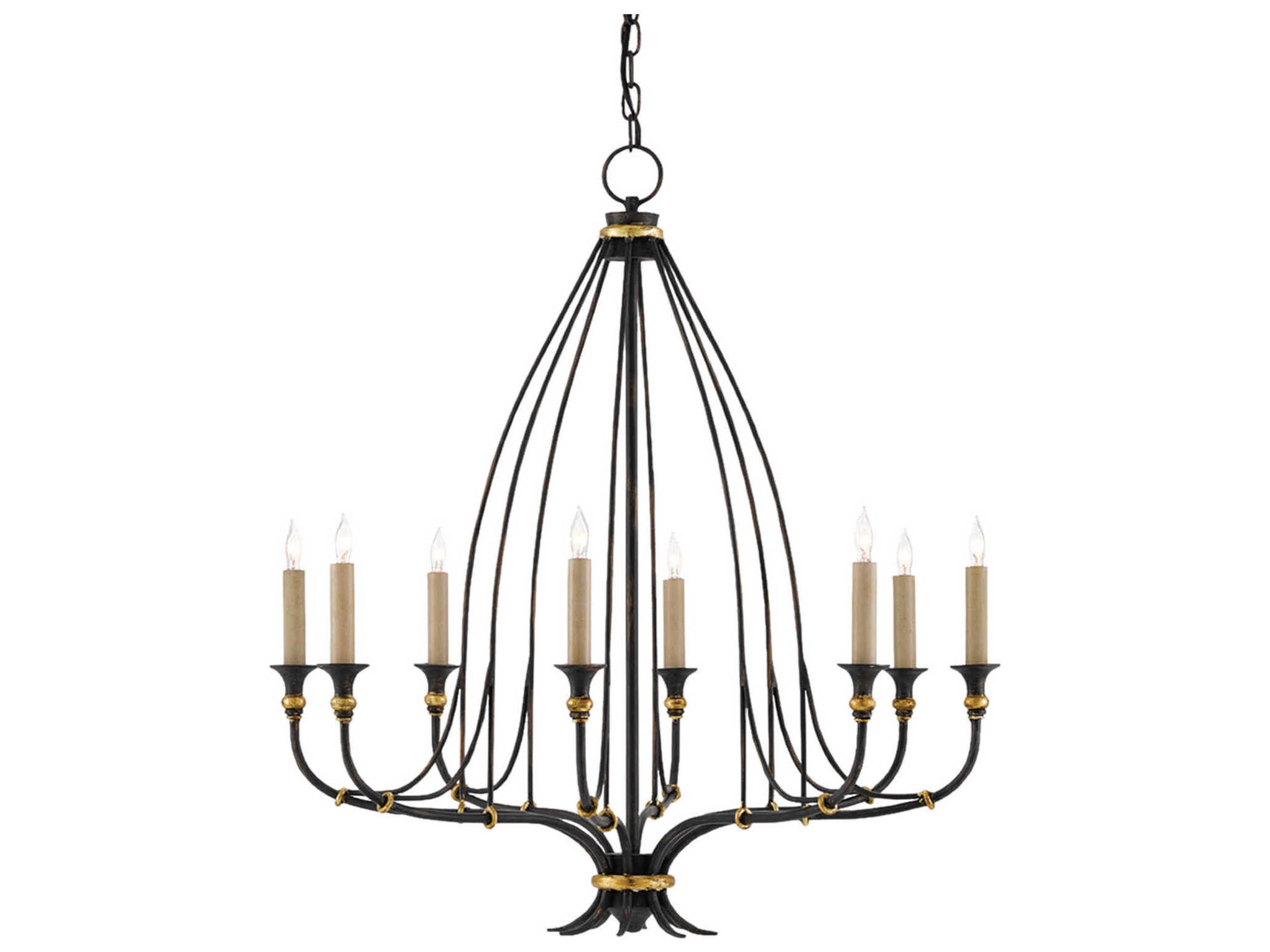 Currey & Company Folgate 8-Light French Black Gold Leaf Candelabra Chandelier