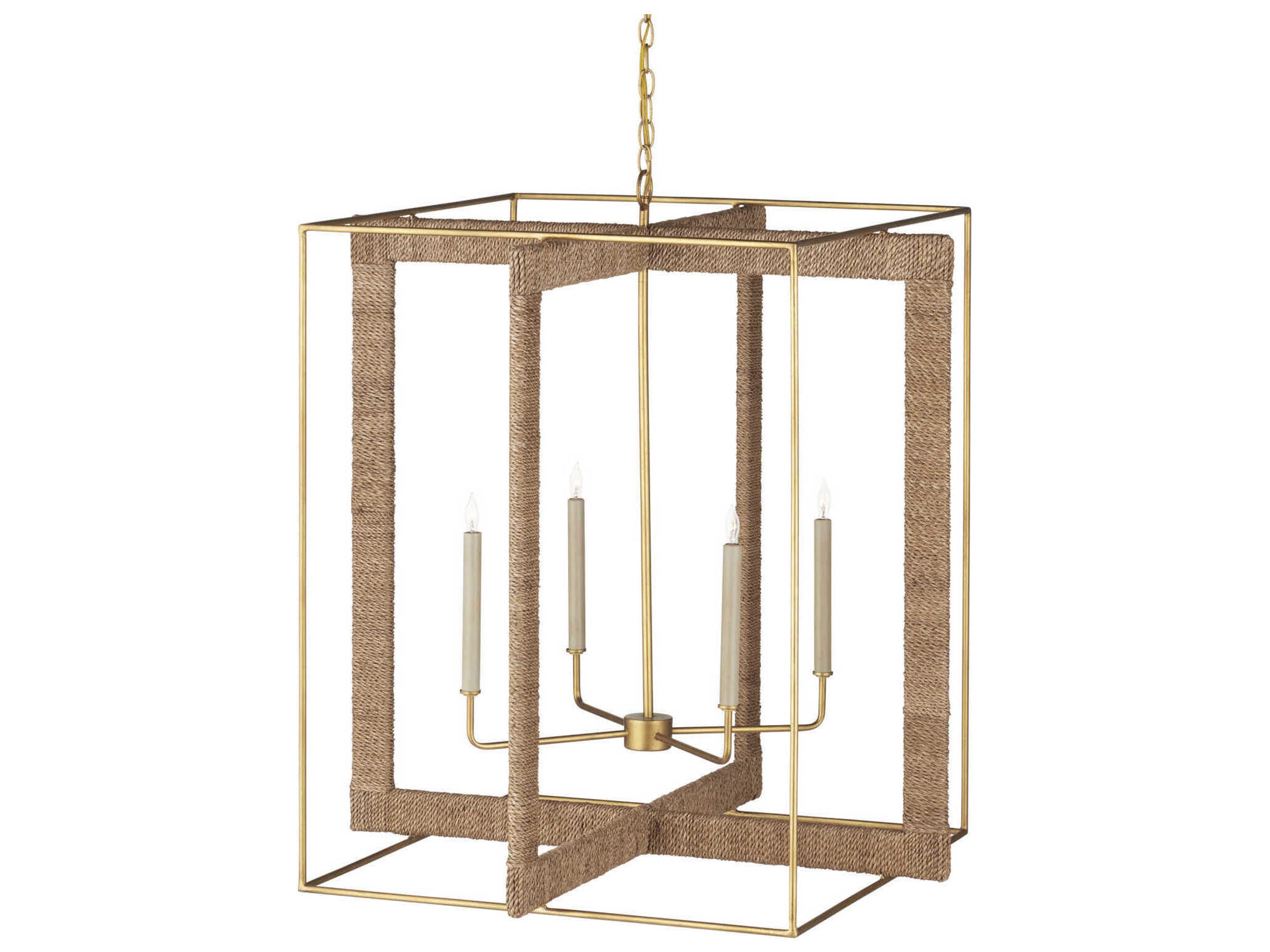 Currey & Company Purebred 4-Light Contemporary Gold Leaf Natural Candelabra Geometric Chandelier