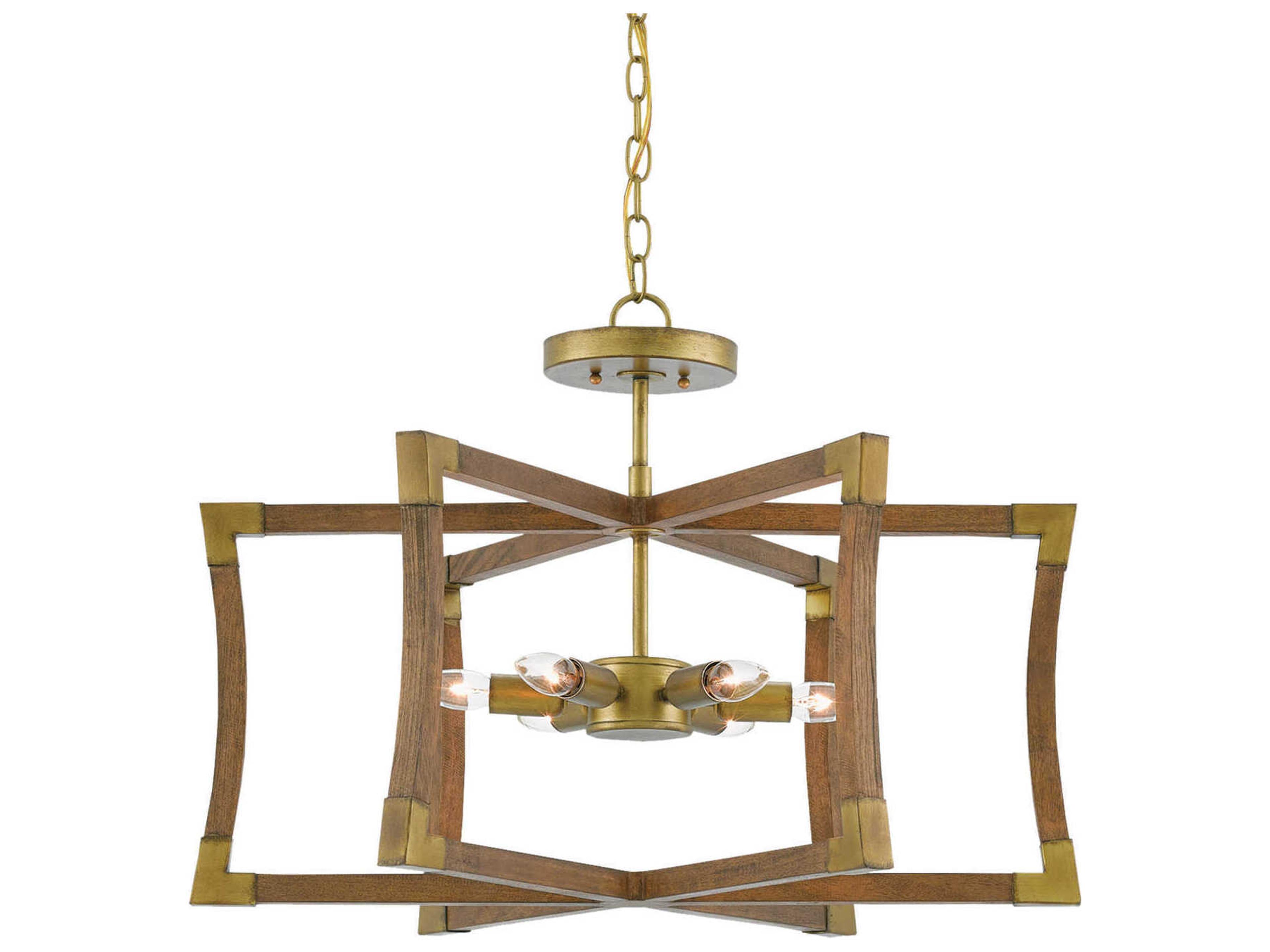 Currey & Company Bastian Chestnut Brass Gold Geometric Semi Flush Mount