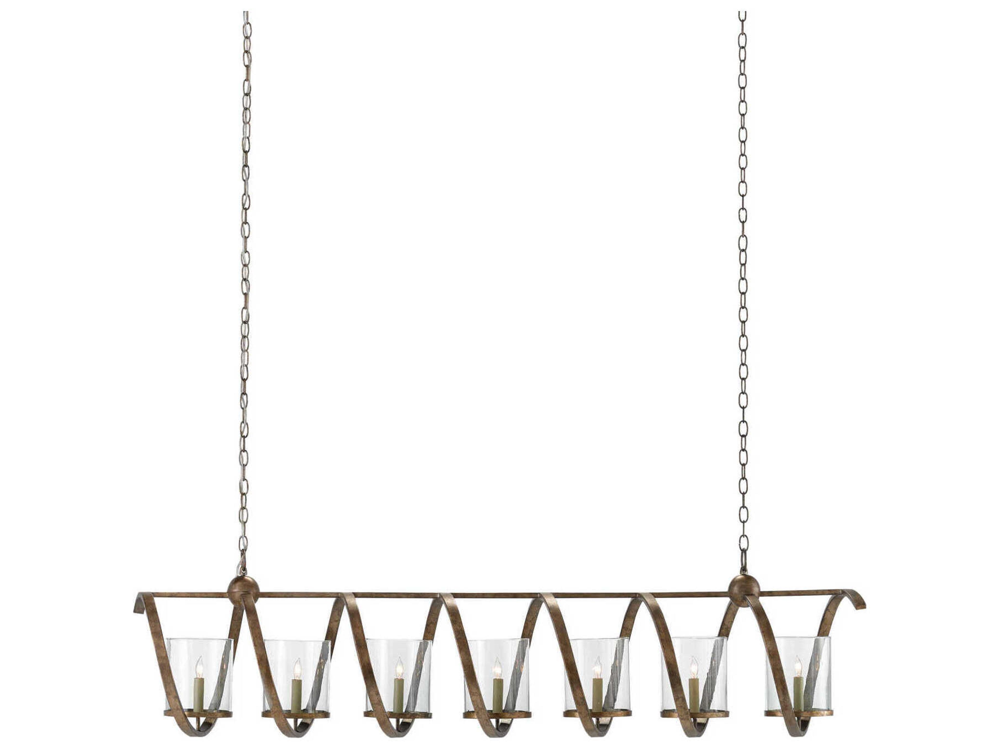 Currey & Company Maximus 7-Light Pyrite Bronze Glass Island Pendant