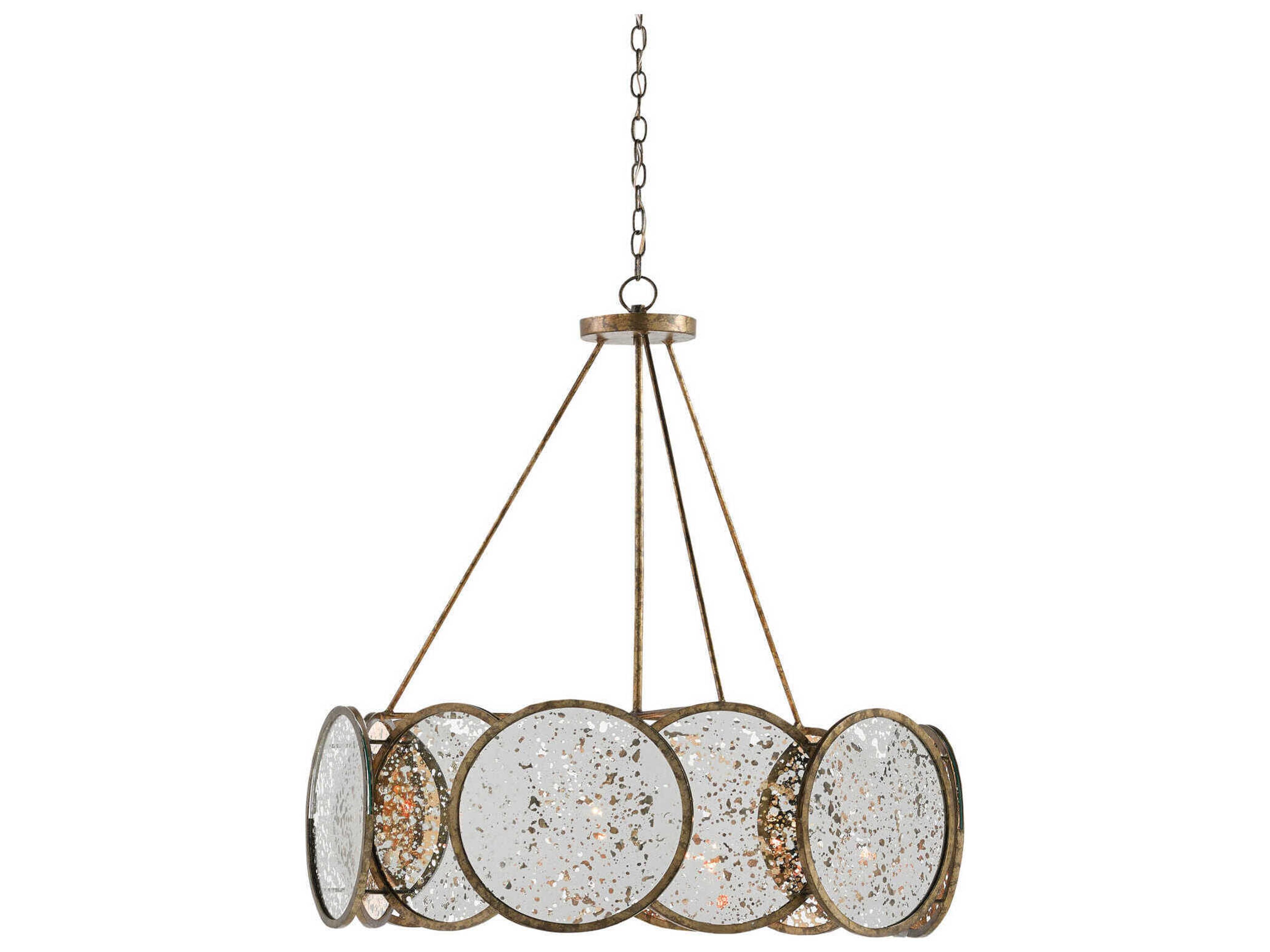 Currey & Company Oliveri 6-Light Pyrite Bronze Raj Mirror Glass Pendant