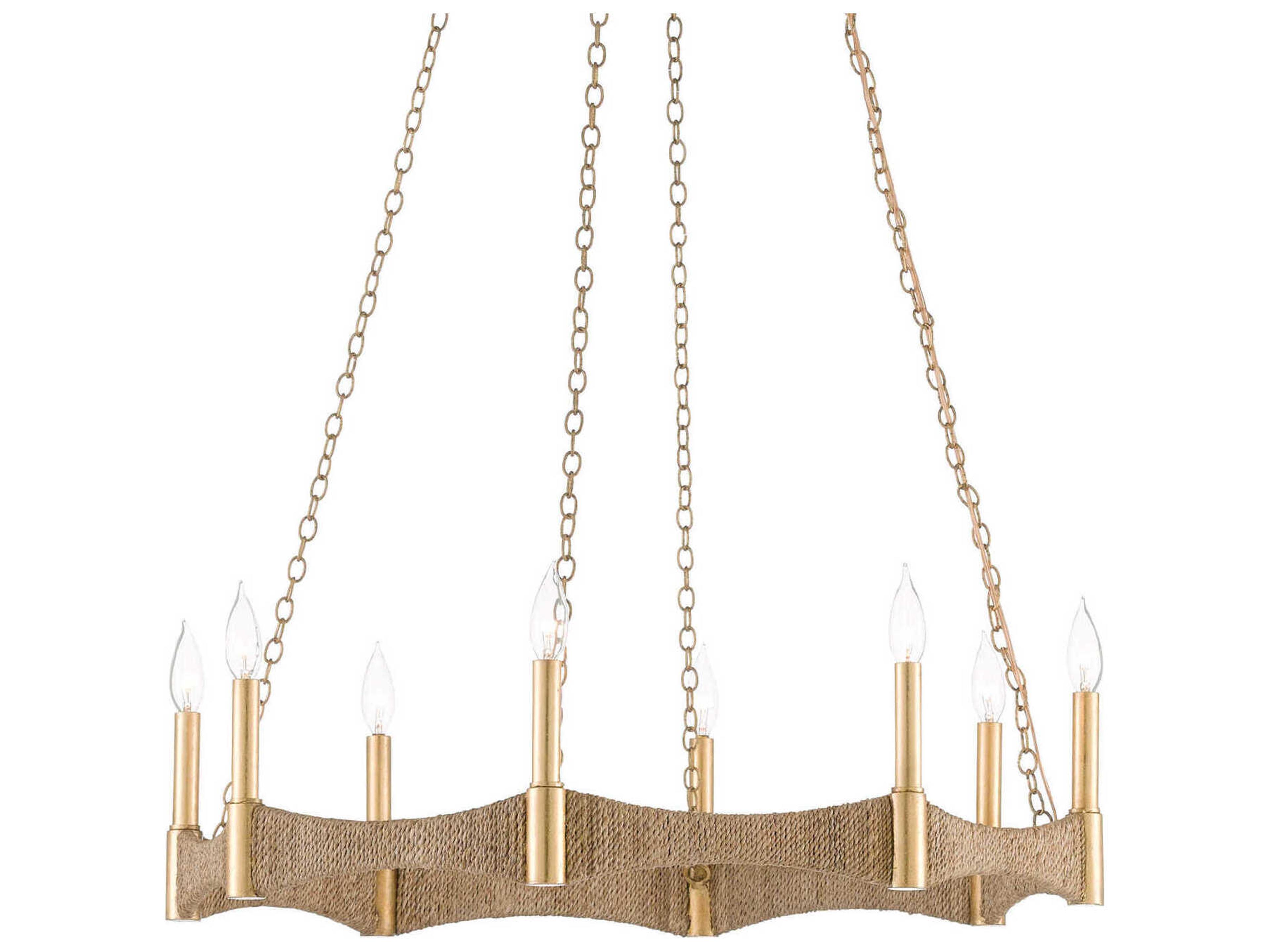 Currey & Company Mallorca 8-Light Natural Dark Contemporary Gold Leaf Brown Candelabra Round Chandelier