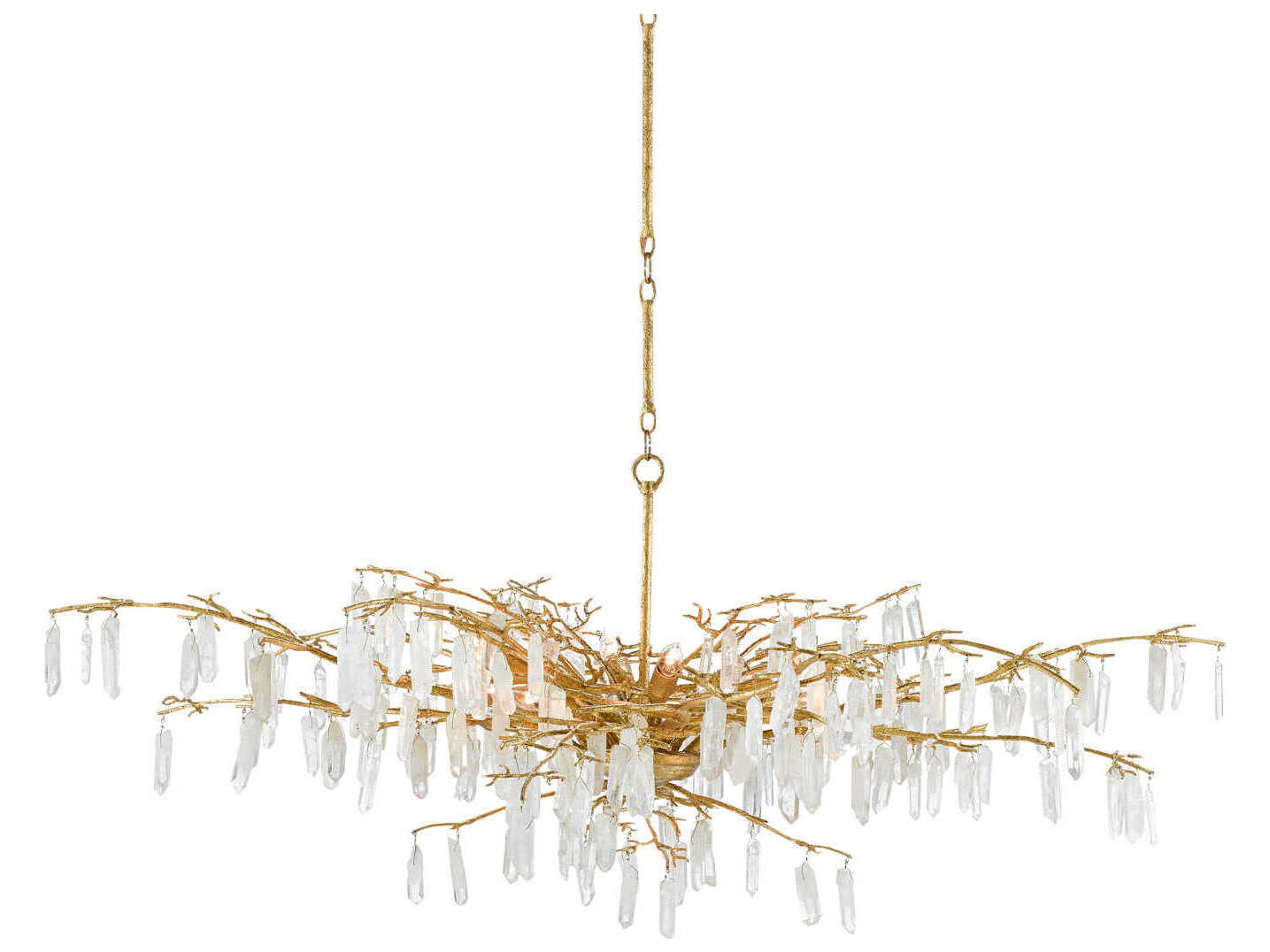 Currey & Company Forest 8-Light Washed Lucerne Gold Natural Crystal Chandelier