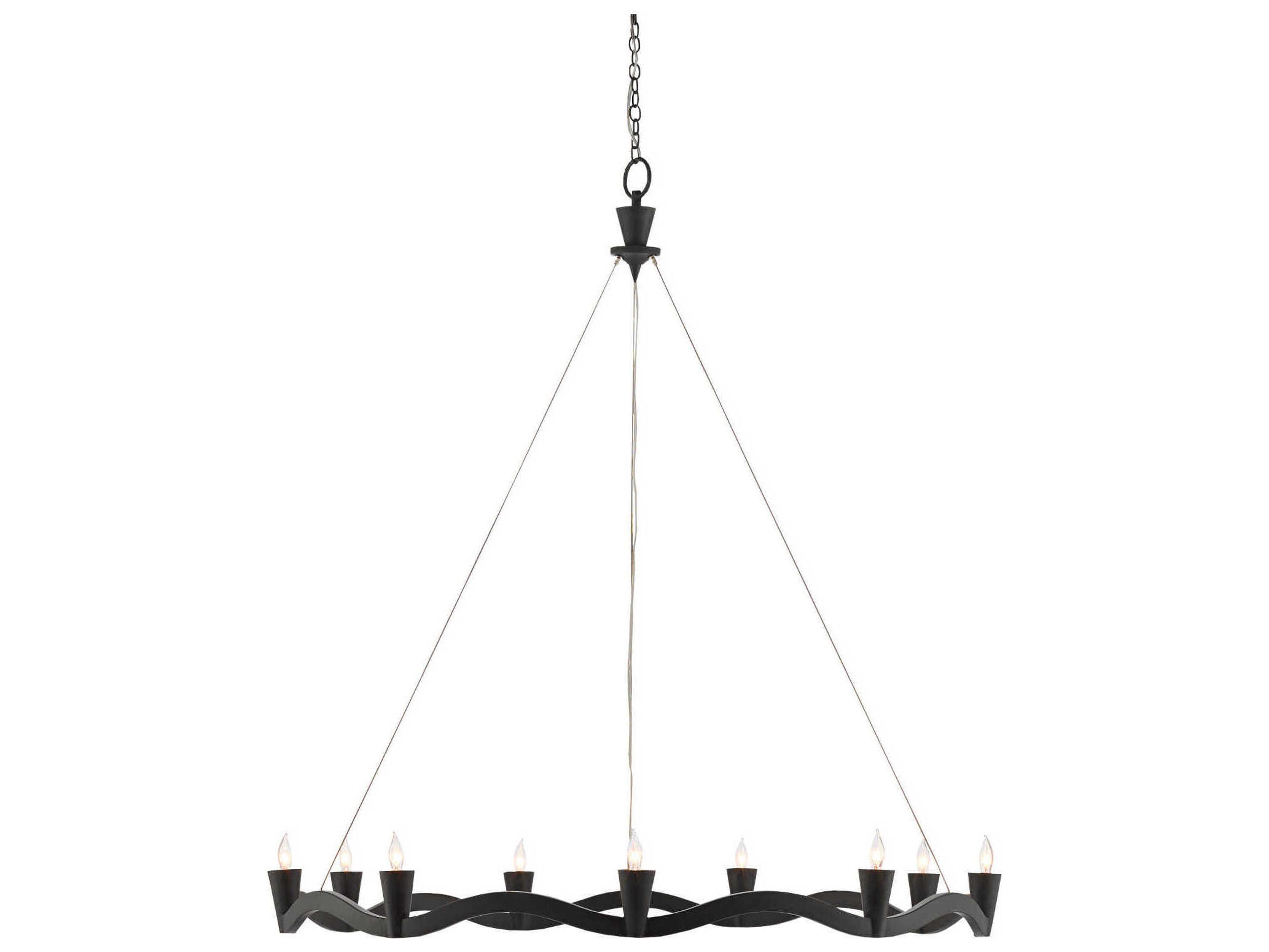 Currey & Company Serpentina 9-Light Antique Black Candelabra Round Chandelier