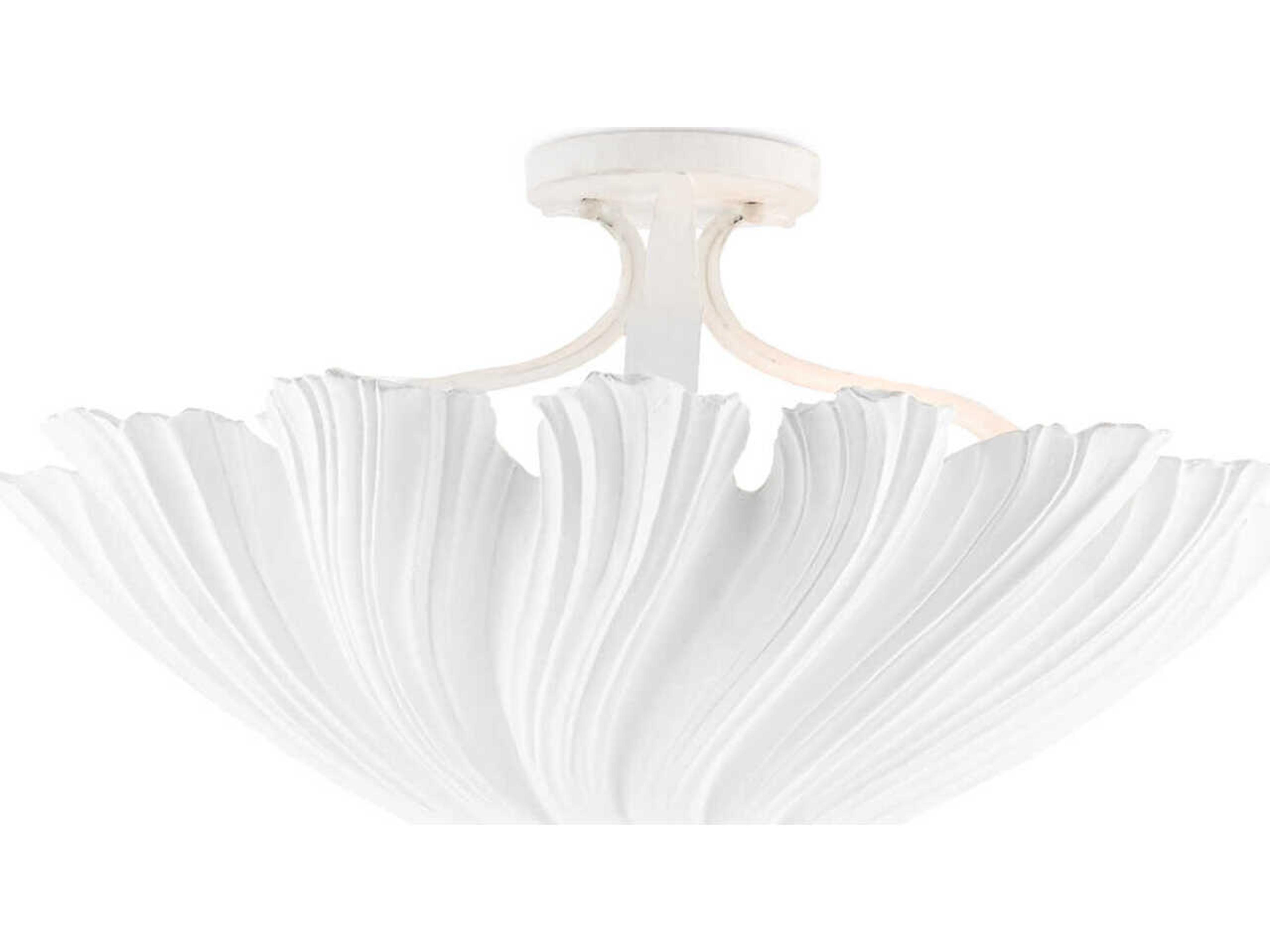 Currey & Company Hadley 3-Light Gesso White Bowl Semi Flush Mount