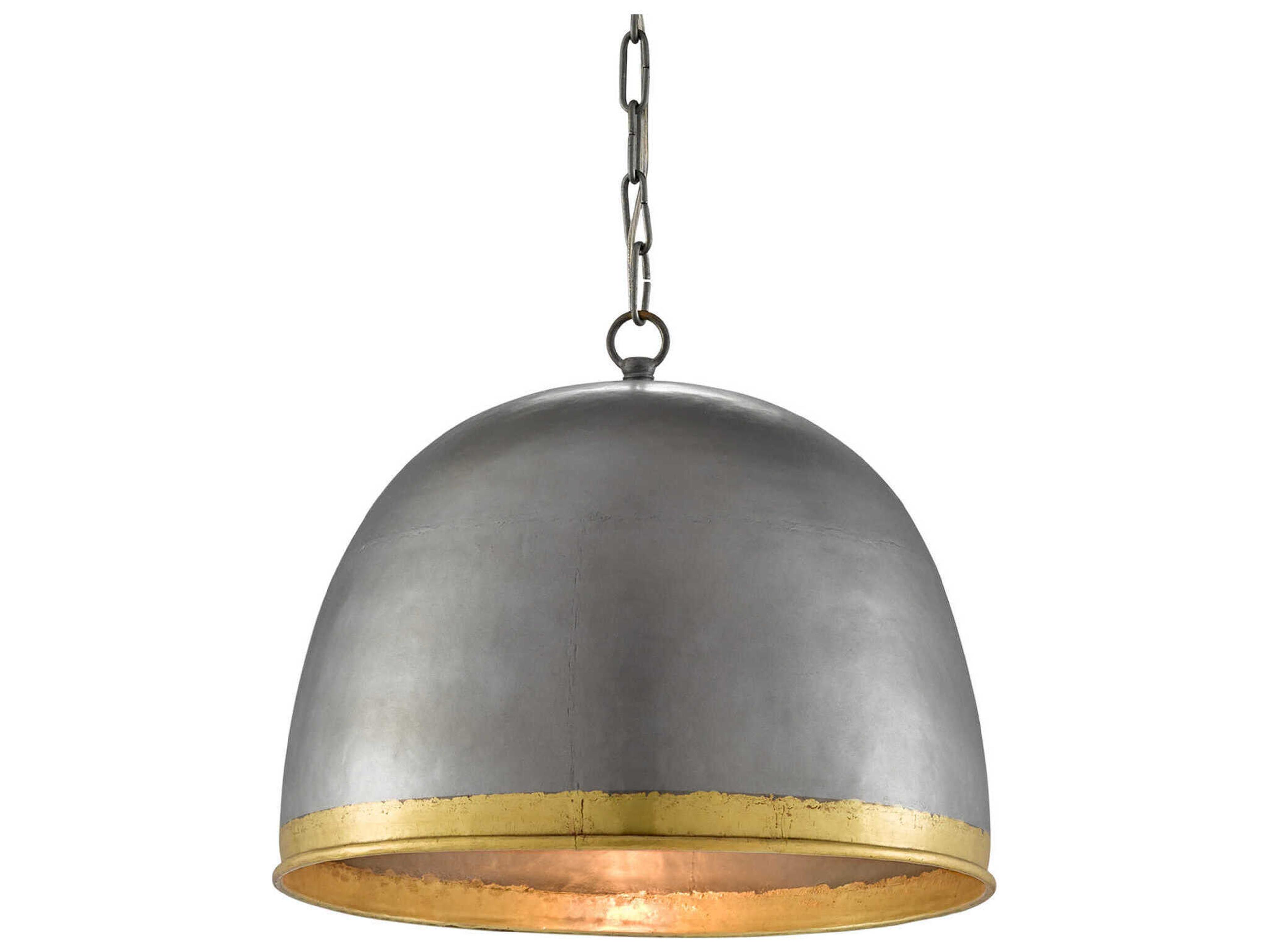 Currey & Company Matute 1-Light Pewter Polished Brass Bell Pendant