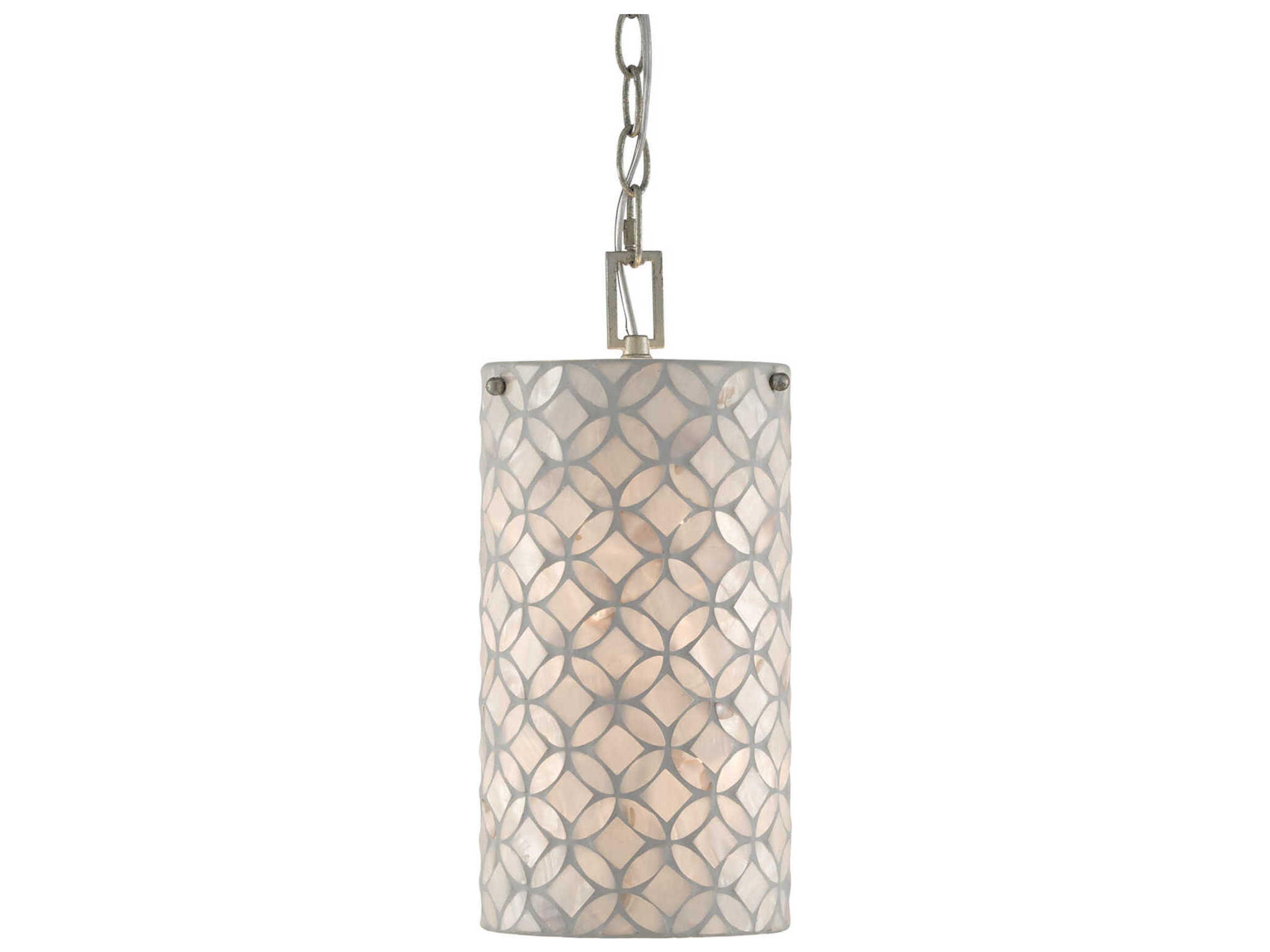 Currey & Company Ellison 1-Light Pearl Antique Silver Leaf Glass Cylinder Mini Pendant