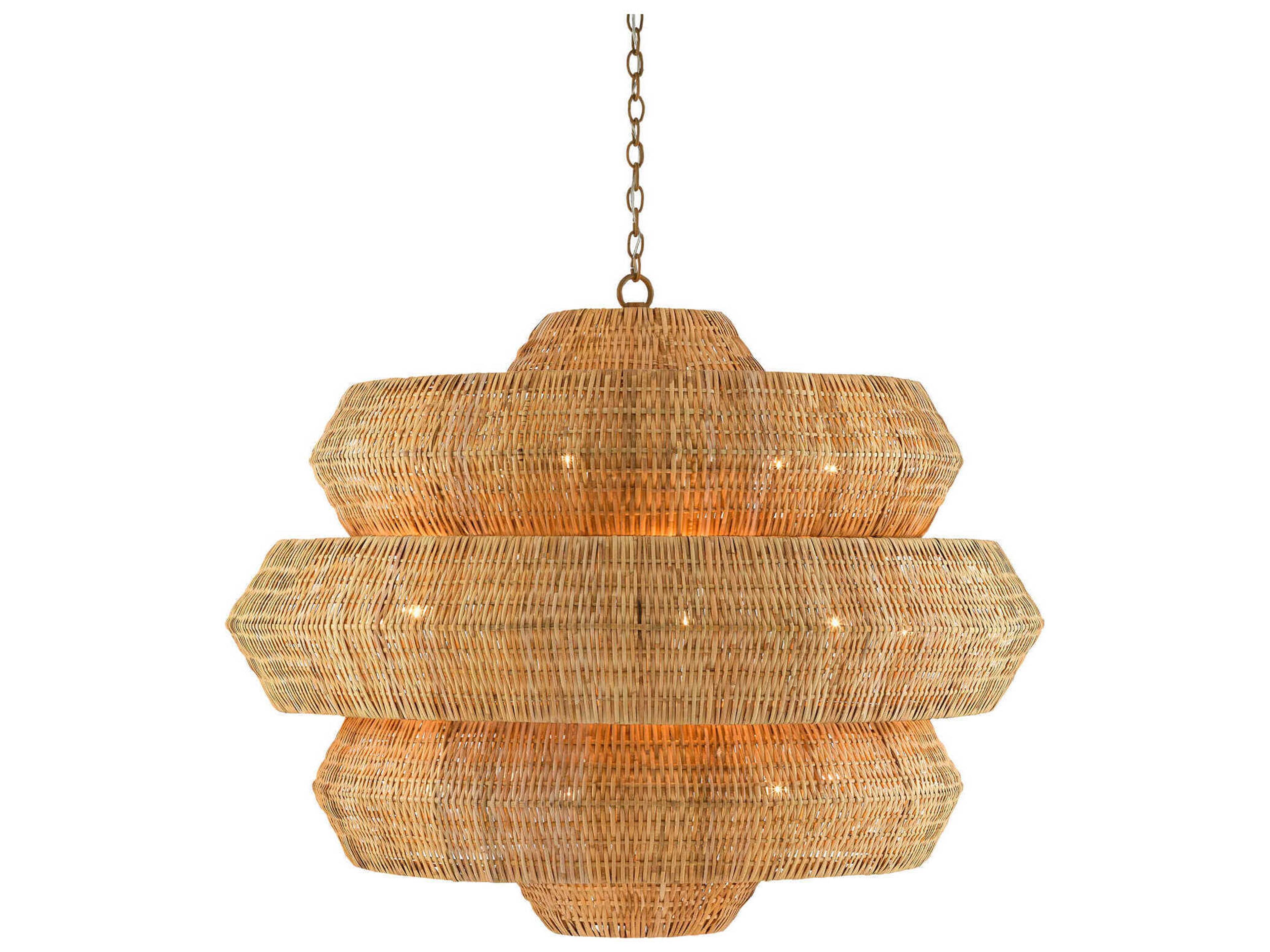Currey & Company Antibes 18-Light Khaki Natural Brown Tiered Chandelier
