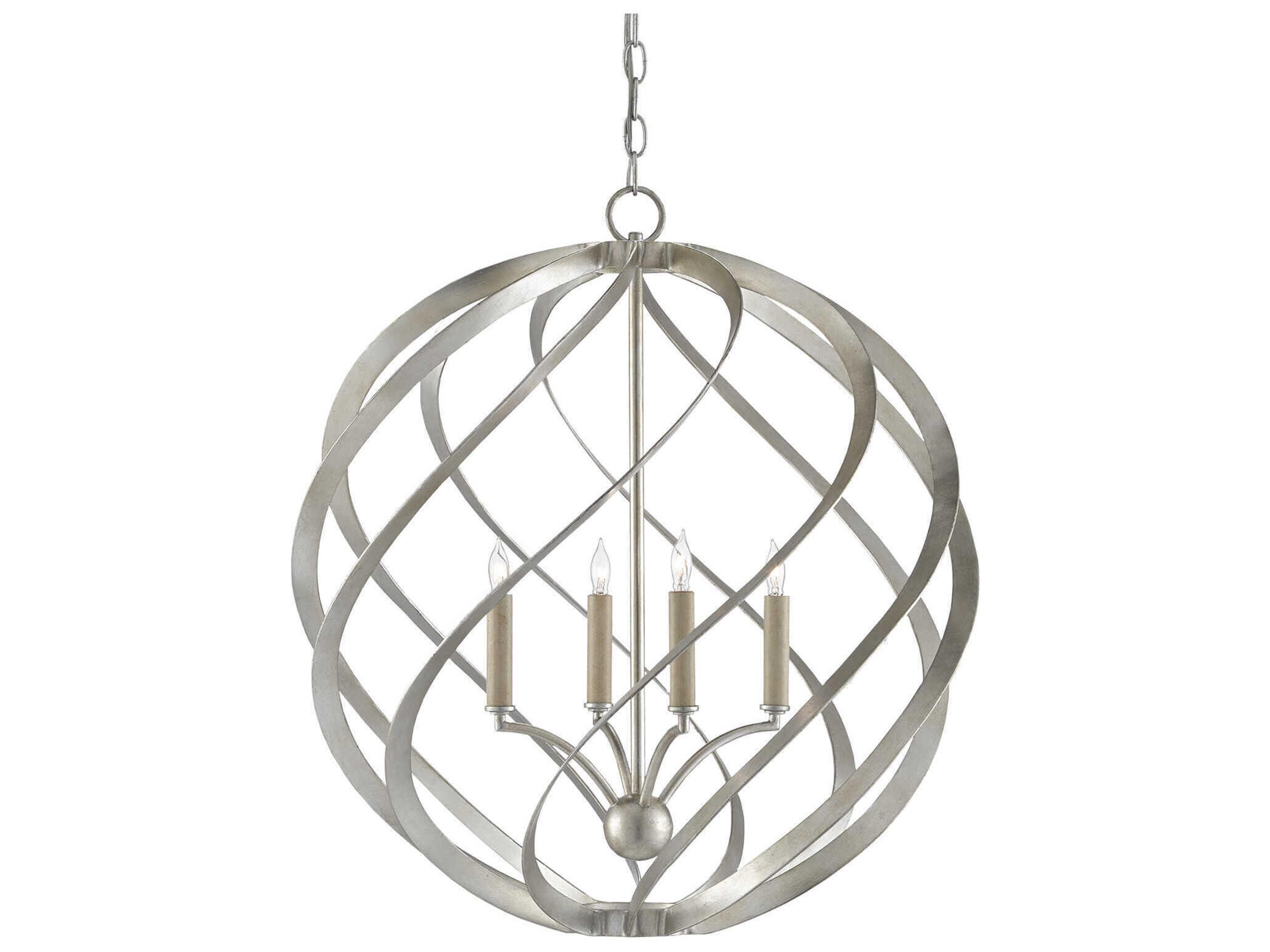 Currey & Company Roussel 4-Light Contemporary Silver Leaf Candelabra Chandelier