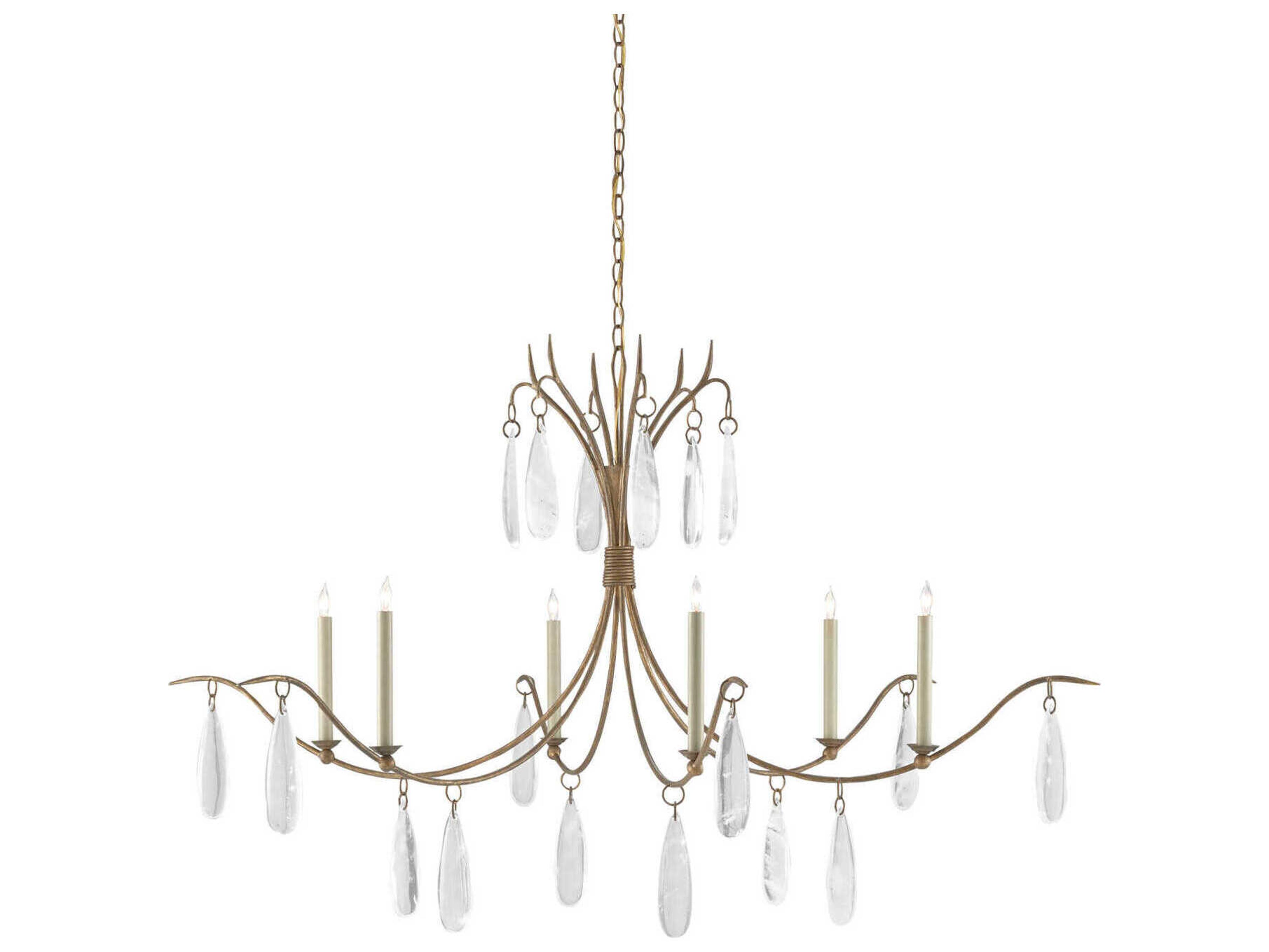 Currey & Company Marshallia 6-Light Rustic Gold Faux Rock Crystal Glass Candelabra Chandelier