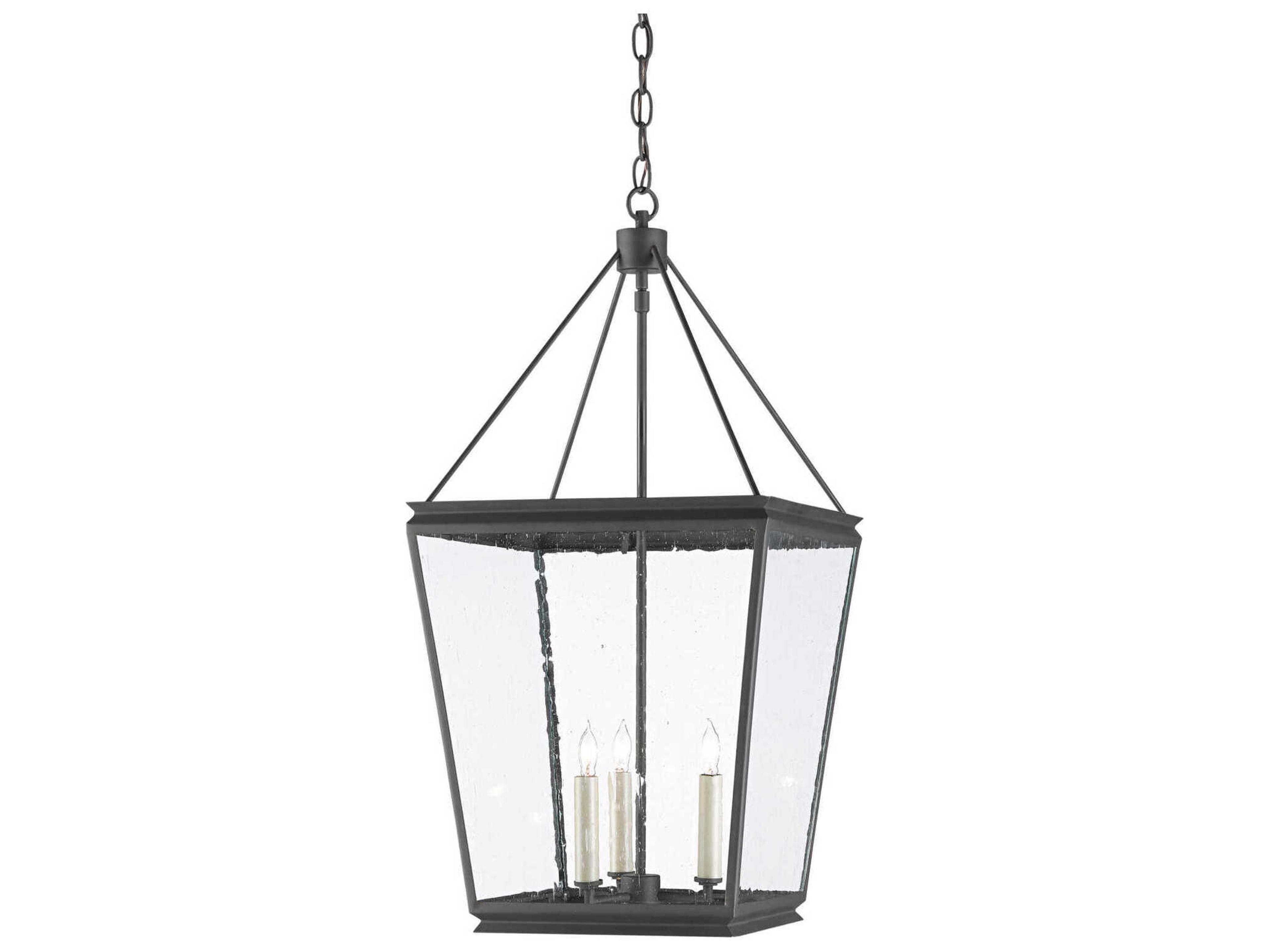 Currey & Company Ellerman 3-Light Old Iron Gray Glass Candelabra Chandelier