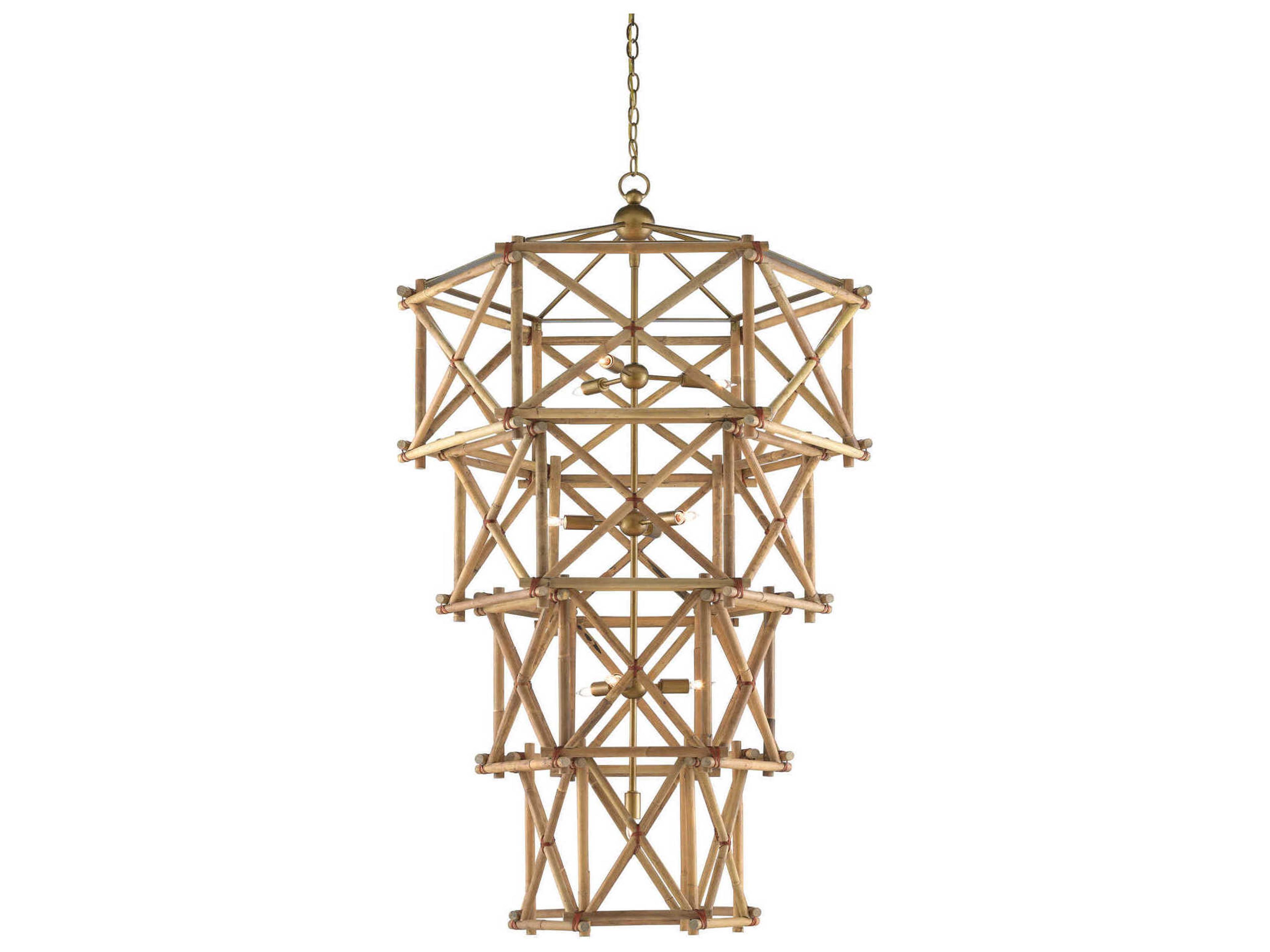 Currey & Company Kingali 10-Light Natural New Brass Brown Candelabra Lantern Chandelier