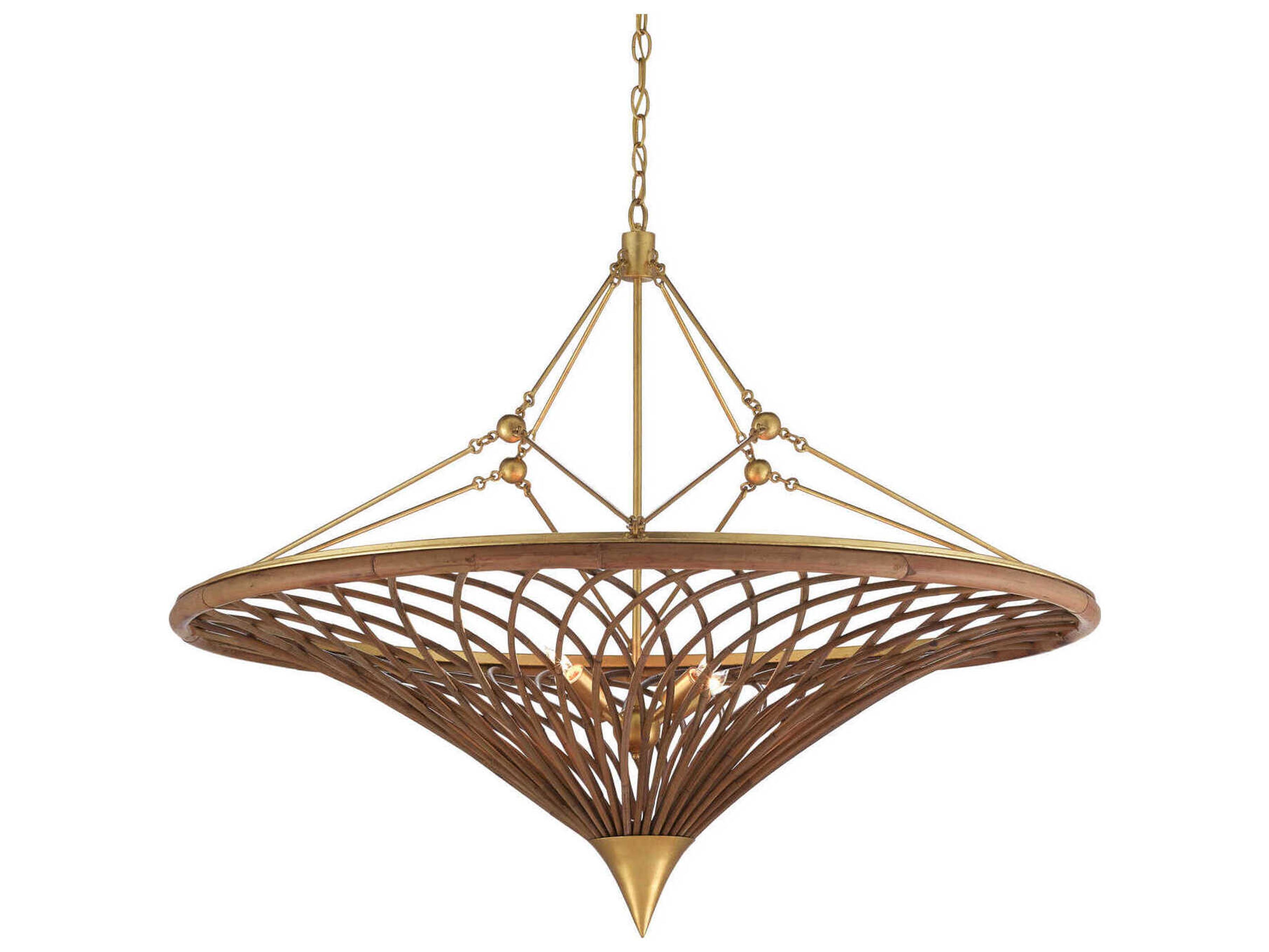 Currey & Company Gaborone 4-Light Natural Contemporary Gold Leaf Brown Pendant
