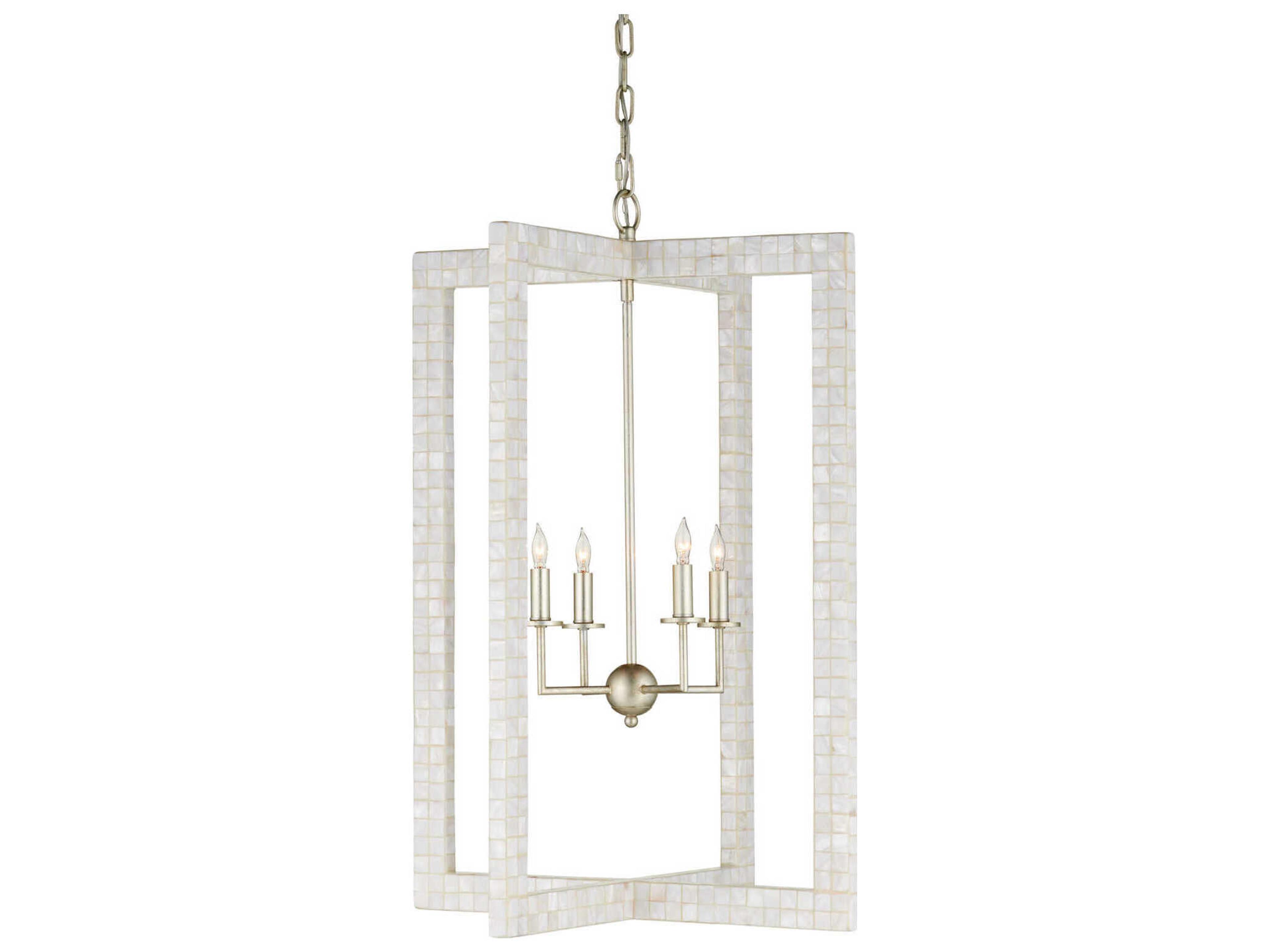 Currey & Company Arietta 4-Light Silver Candelabra Geometric Chandelier