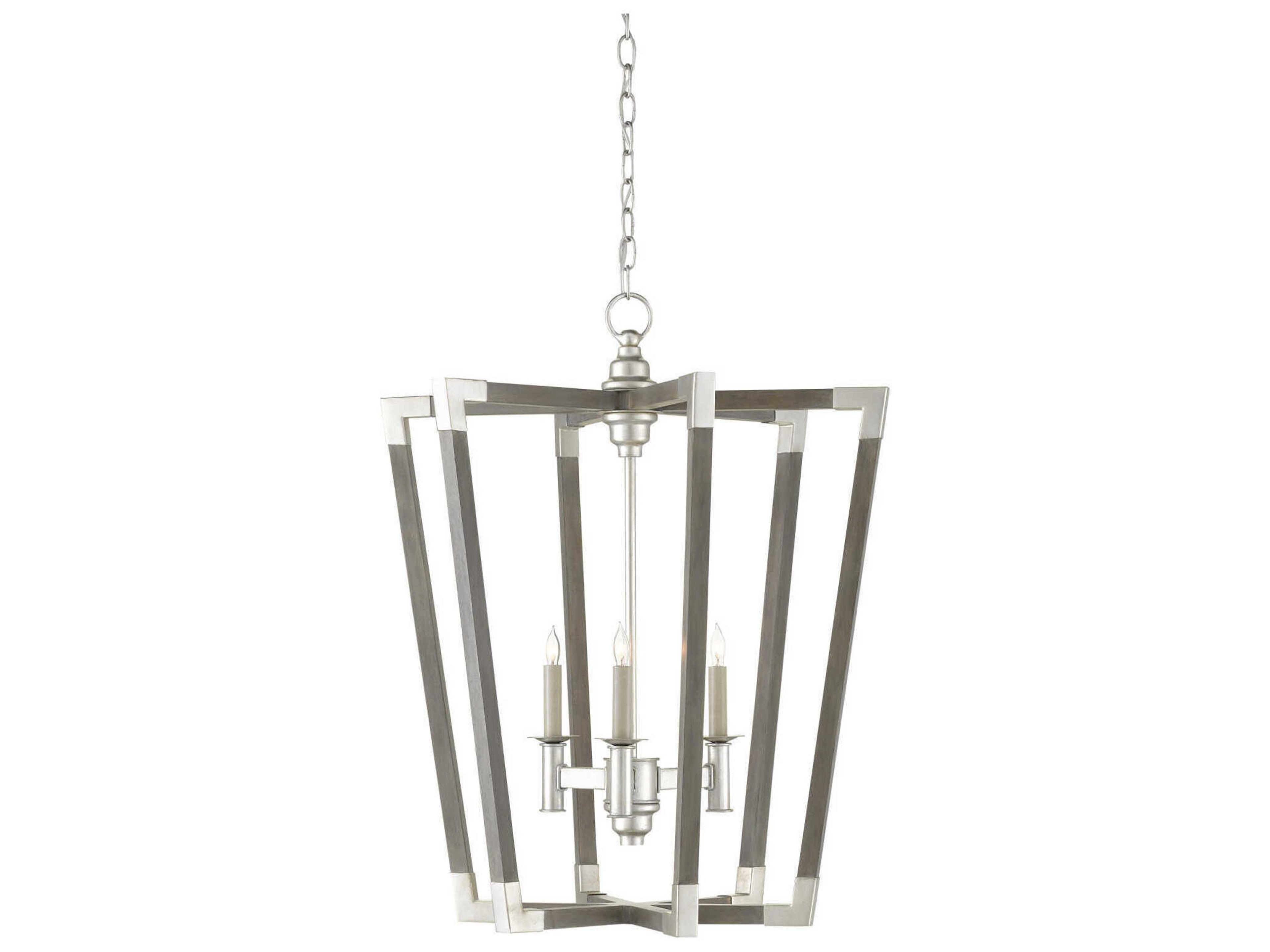 Currey & Company Bastian 3-Light Chateau Gray Contemporary Silver Leaf Candelabra Chandelier