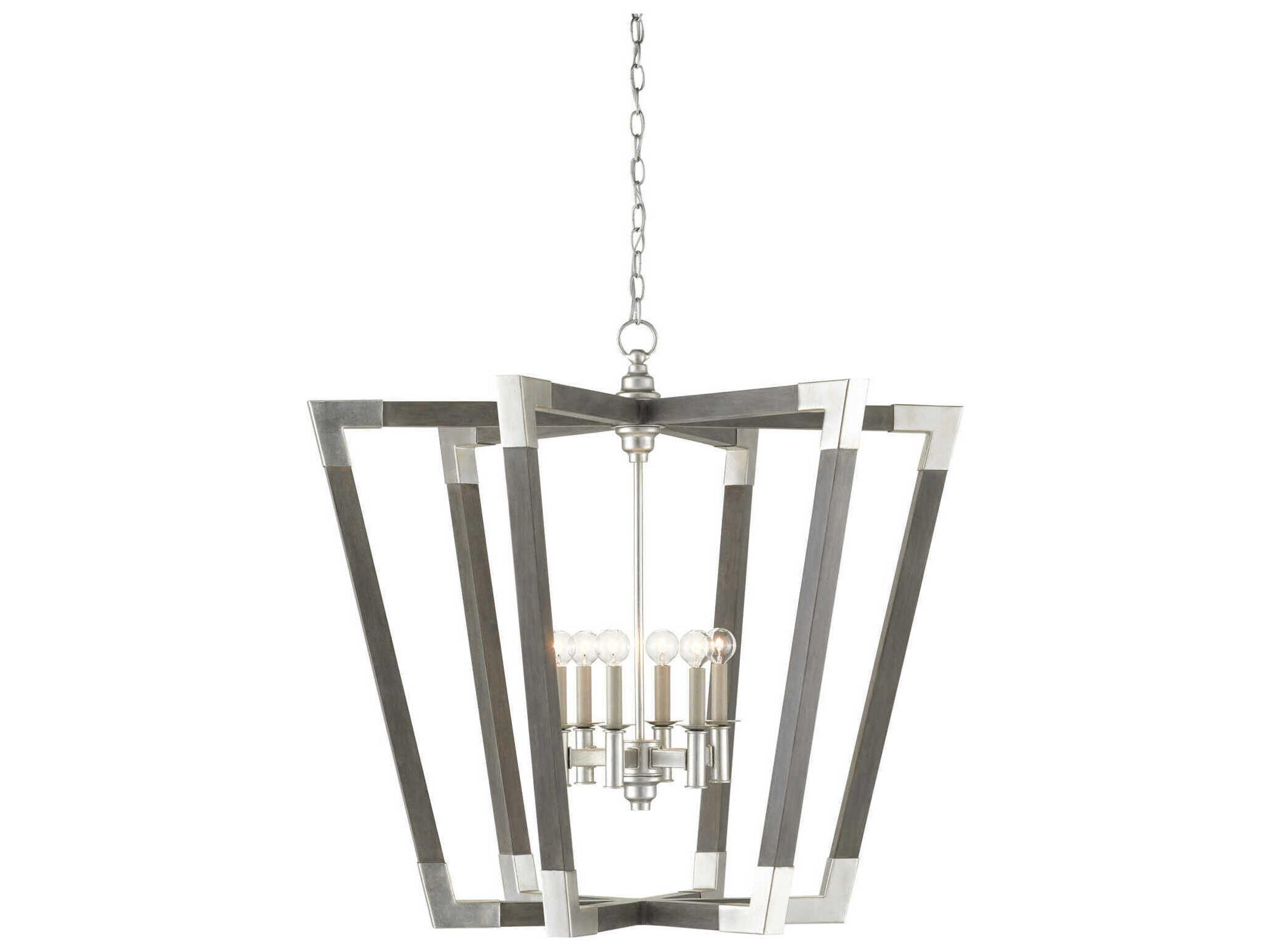Currey & Company Bastian 6-Light Chateau Gray Contemporary Silver Leaf Candelabra Chandelier